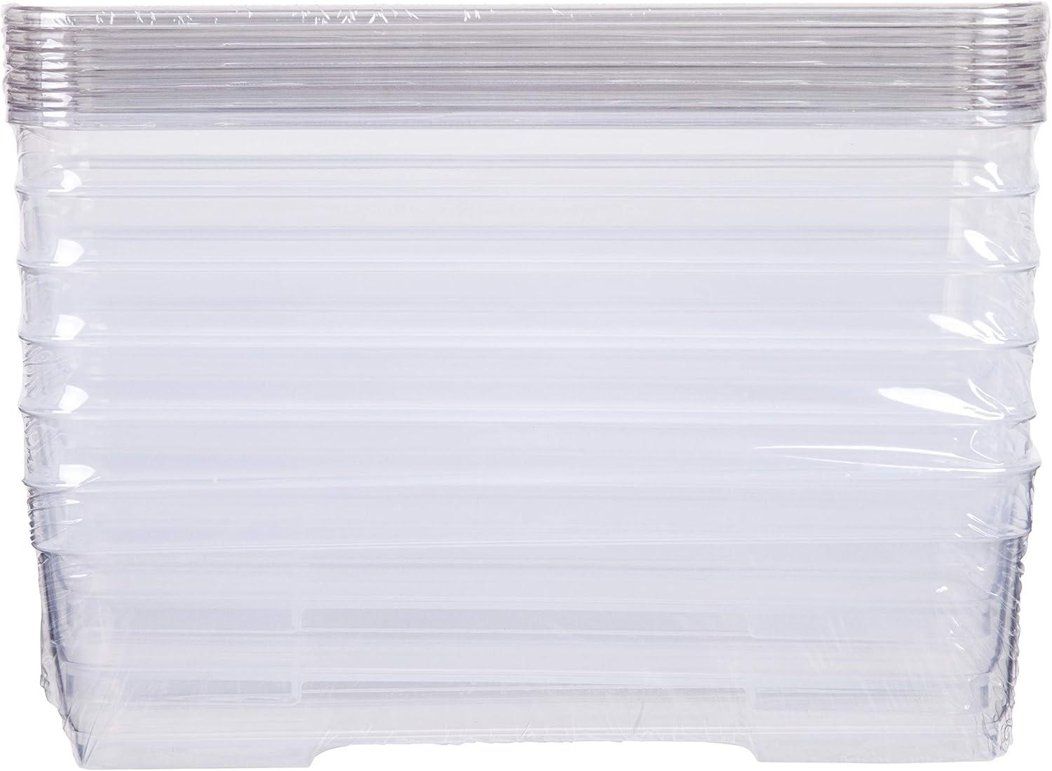 AB Designs Bin Pack, [6] Long Home Organizer Storage Boxes with Lids, Translucent Clear