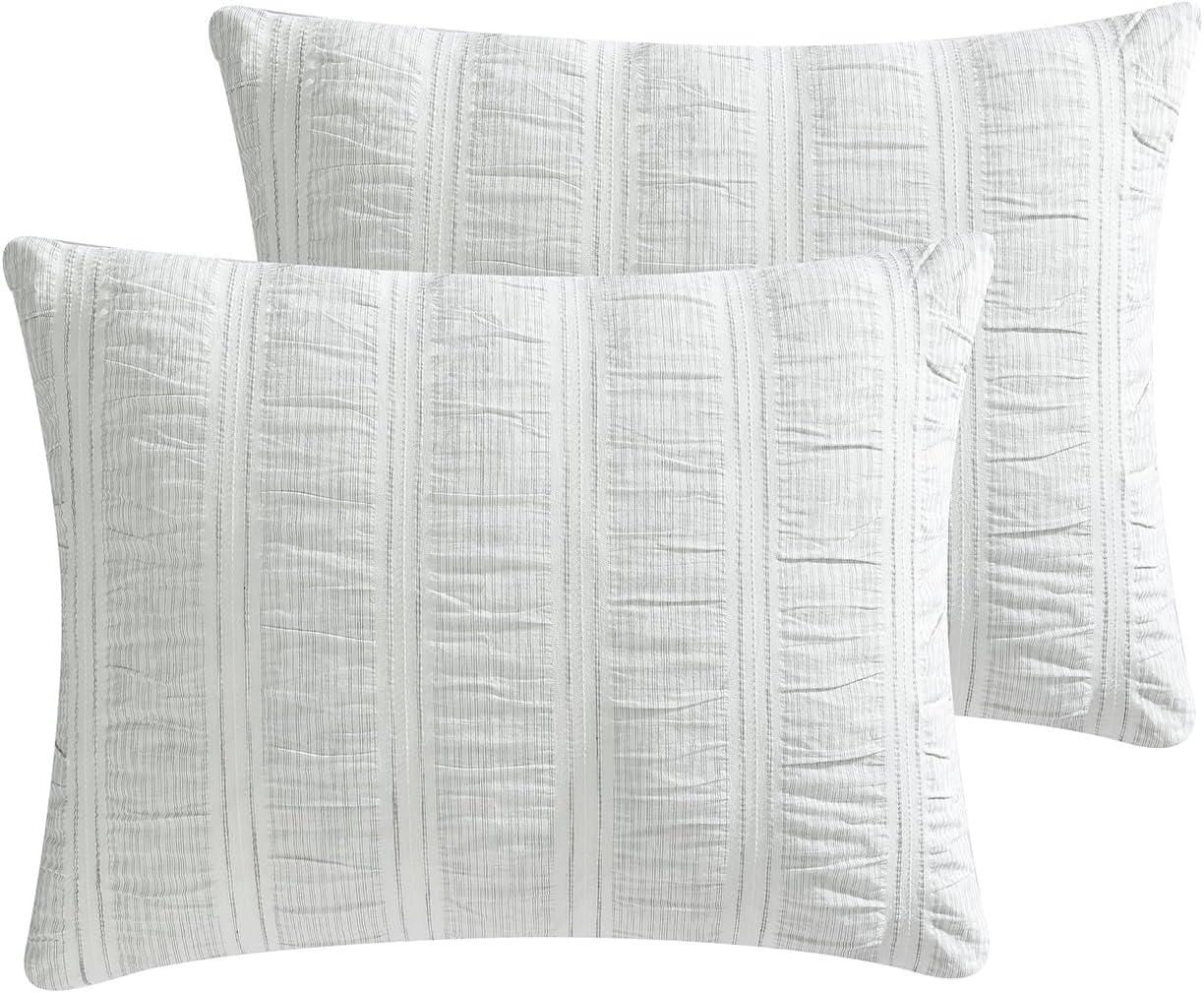 Aria White and Grey Seersucker Striped Full/Queen Comforter Set