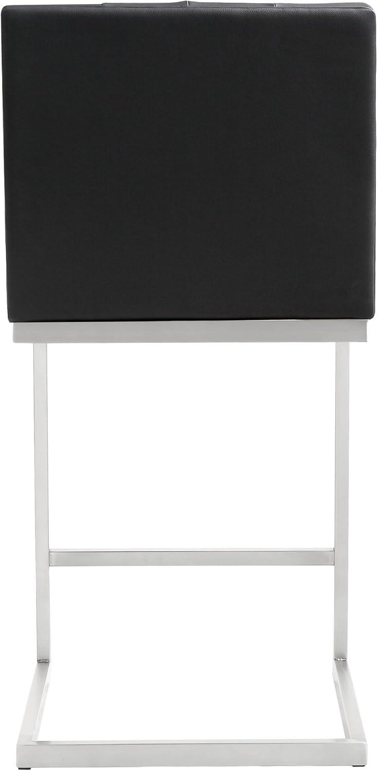 Helsinki Contemporary Black Leather Counter Stool with Stainless Steel Base