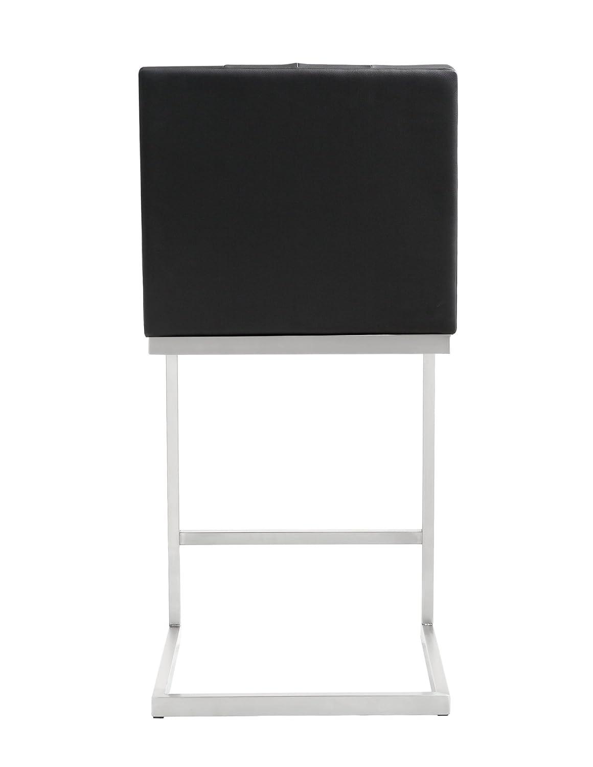 Helsinki Contemporary Black Leather Counter Stool with Stainless Steel Base