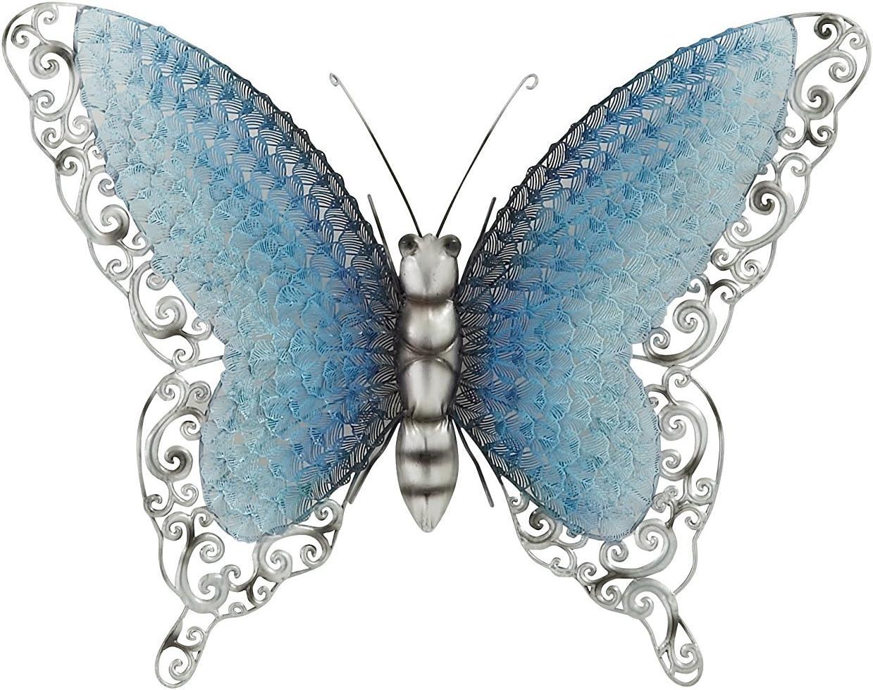 DecMode Silver Metal Butterfly Wall Decor