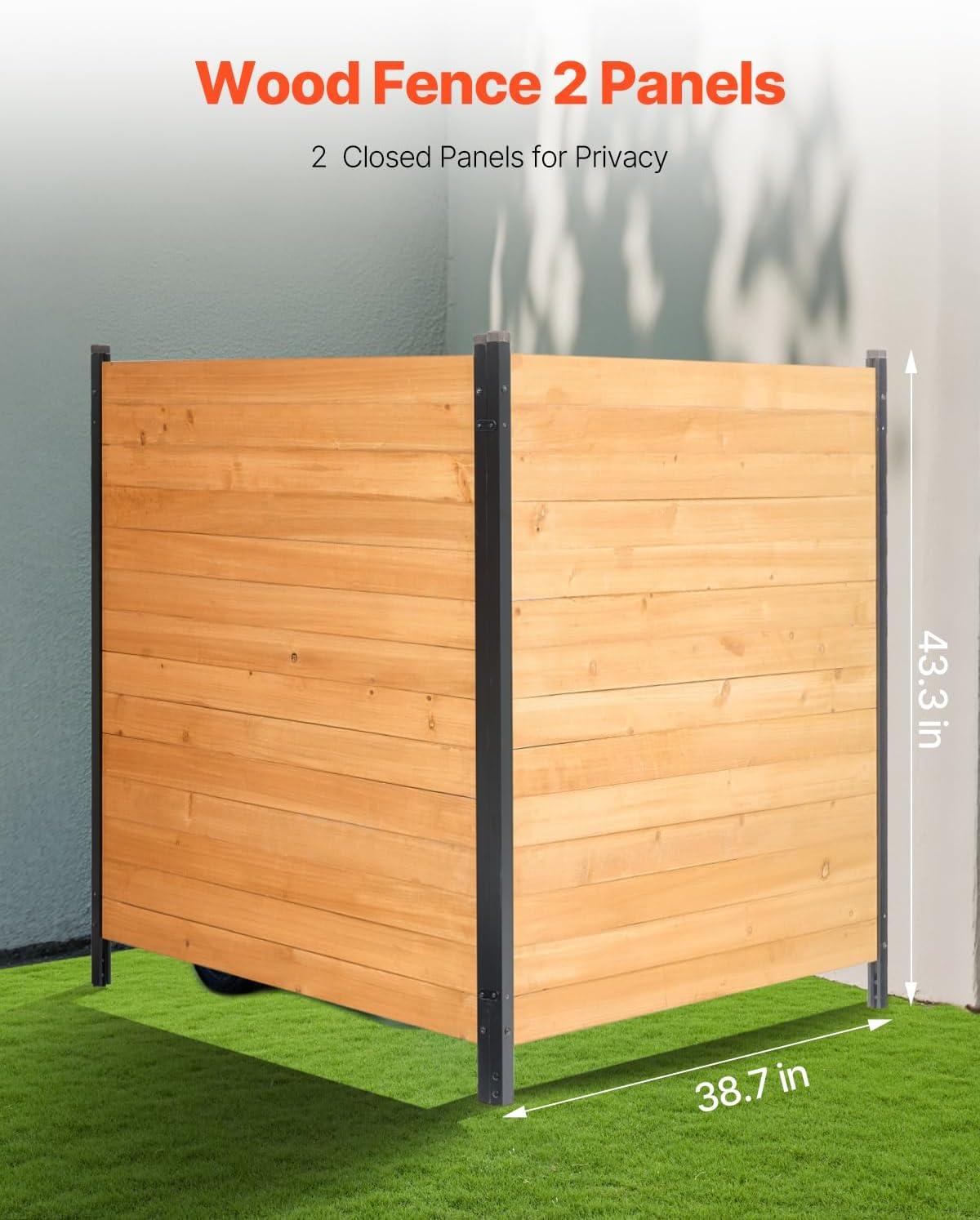 VEVOR Wood Privacy Fence, 38" W x 42" L, 2 Panel Solid Air Conditioner Fence Screen, Pool Equipment Enclosure with Metal Stakes, Easy DIY Installation, Outdoor Trash Can Hider for Garden Decoration