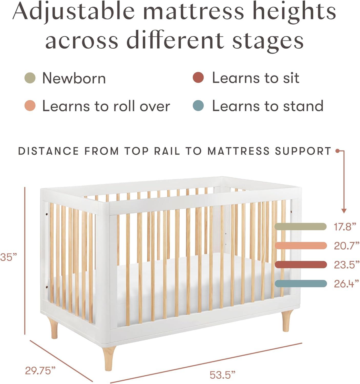 Babyletto Lolly White & Natural Wood 3-in-1 Convertible Baby Crib with Toddler Bed Conversion Kit