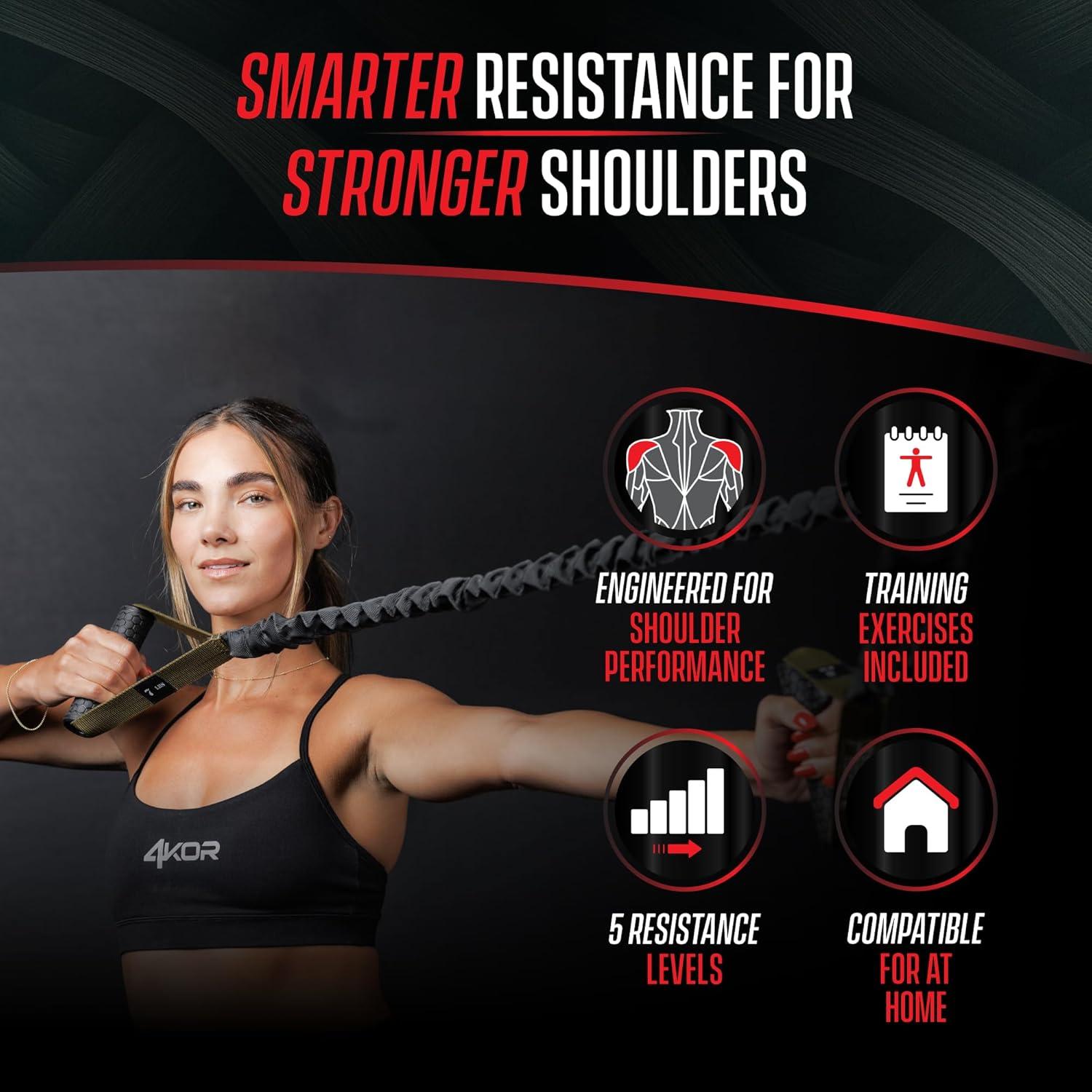 4KOR Cross Anchor Shoulder Performance Training System. Resistance Cords with Handles and Dynamic Workout Guide. Exercise Bands with Nylon Sleeves, Rubber Grips, and Carry Bag for Rehab and Strength