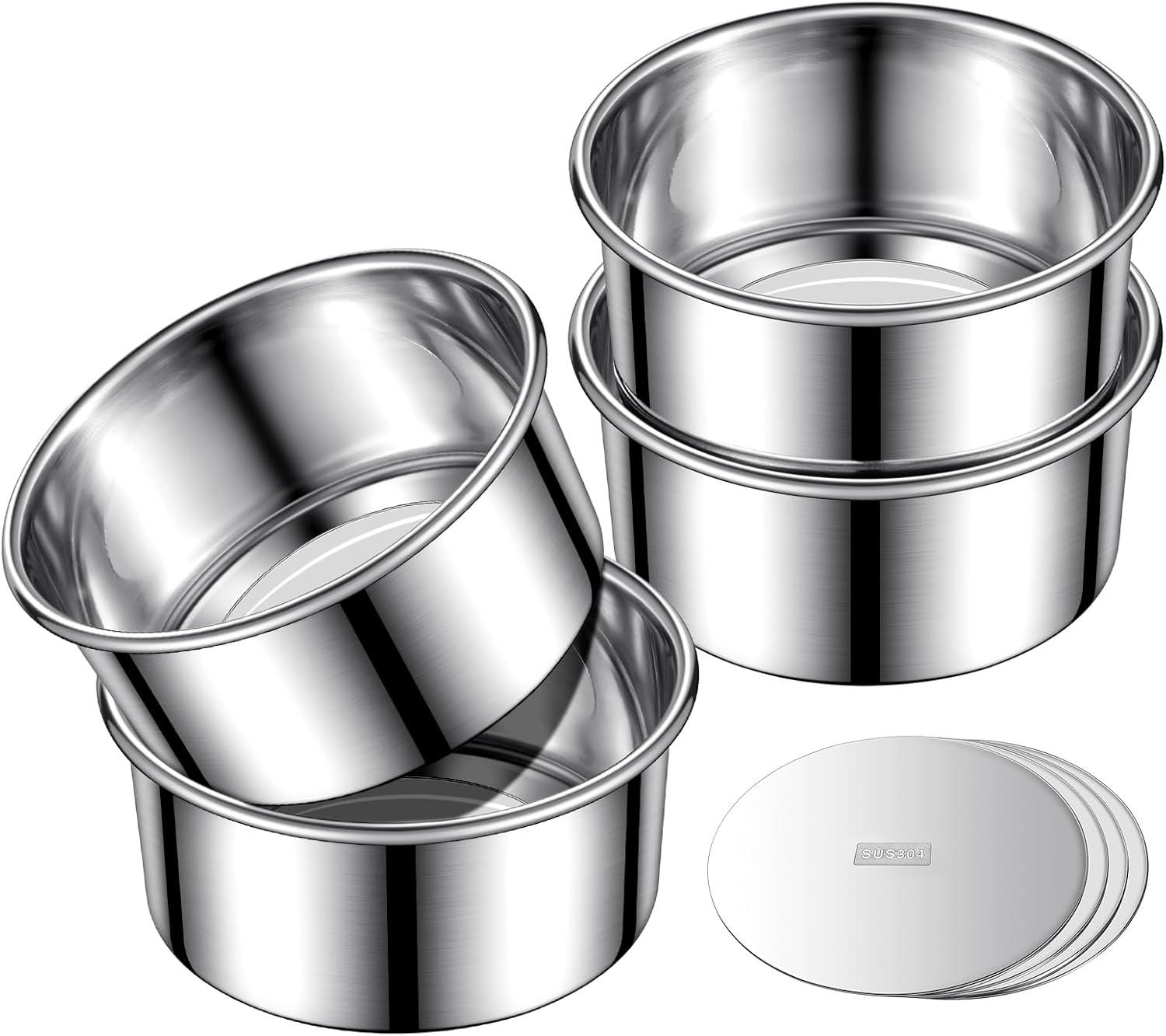 4 Inch Small Cake Pan Set of 4, VeSteel Stainless Steel Baking Round Cake Pans Tins Bakeware for Mini Cake Pizza, Quiche, Non Toxic & Healthy, Leakproof & Easy Clean, Mirror Finish & Easy Releasing