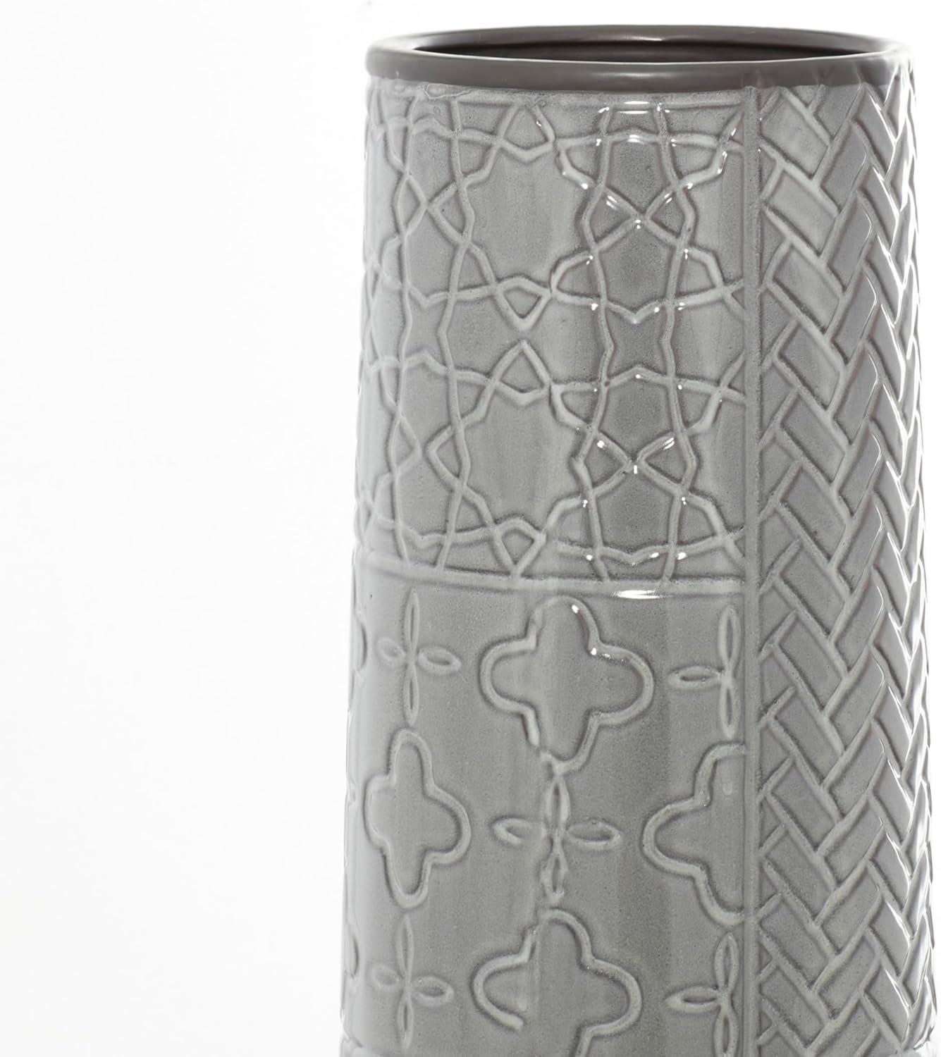 Ceramic Slim Engraved Patterned Decorative Gray Vase