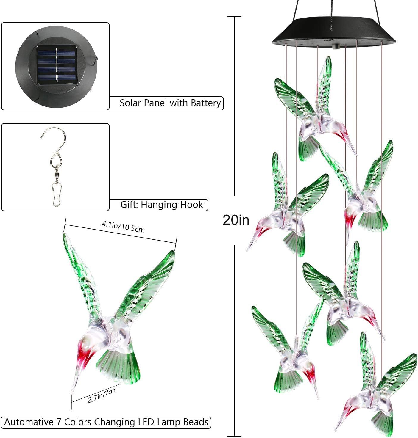 Color Changing LED Hummingbird Solar Wind Chime Lights