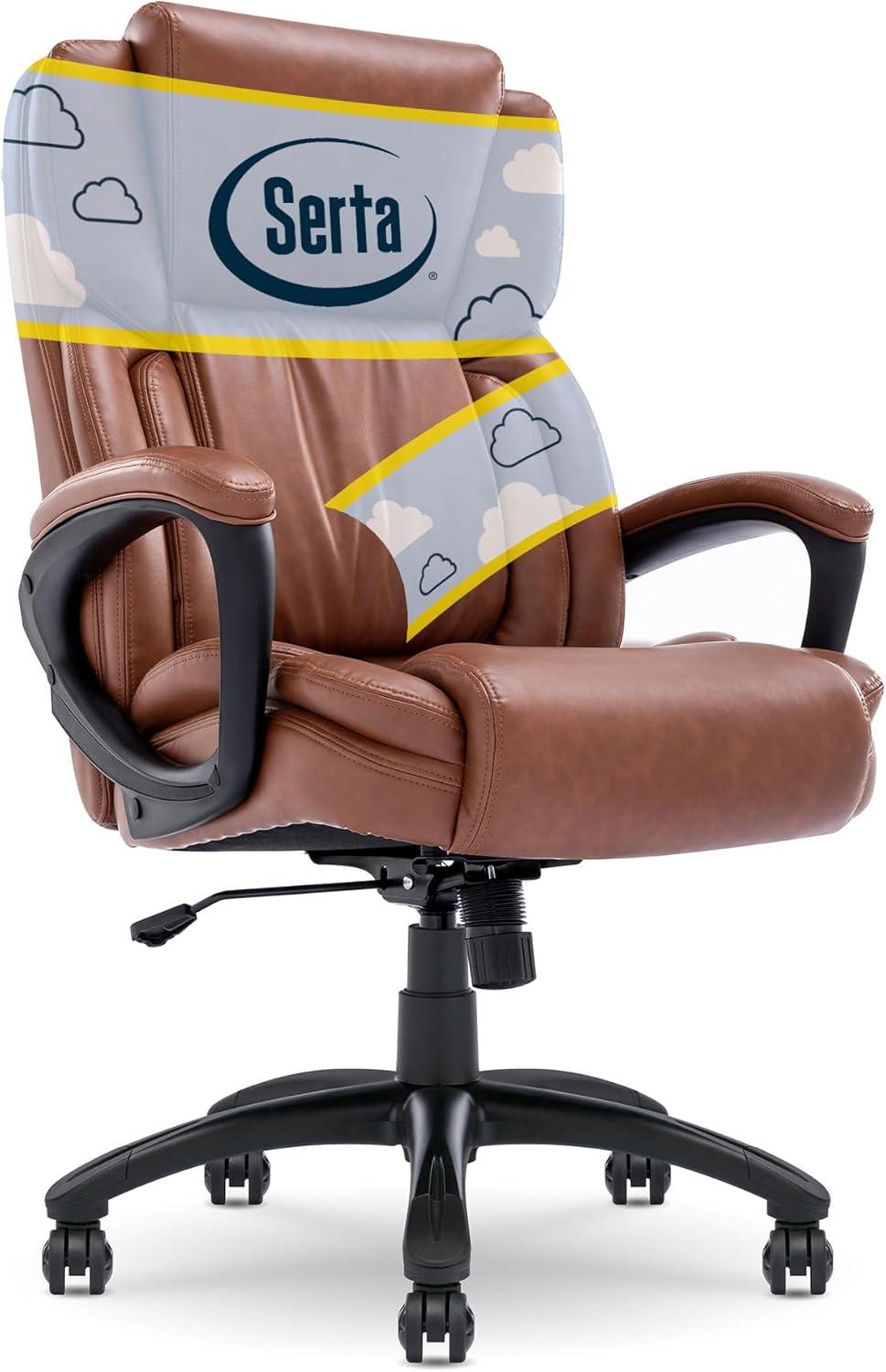 Serta Serta Garret Executive Office Chair, Ergonomic Lumbar Support, Semi-Plush Cushion, Body Pillows