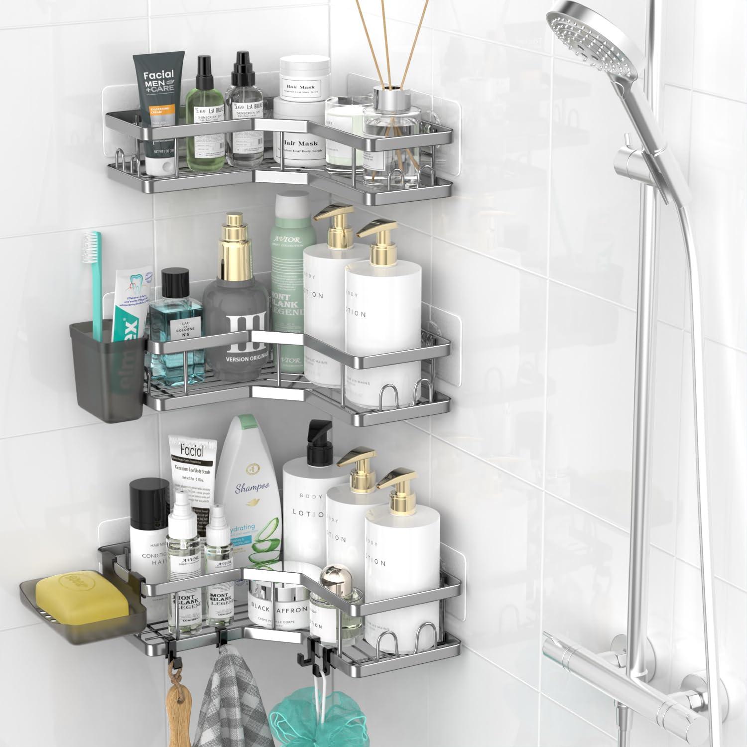Corner Shower Caddy Bathroom Organizer: Adhesive Shower Rack Bathtub Shelves - 3Pack No Drilling Shower Shelf - Stainless Steel Rustproof Bath Tub Organizer