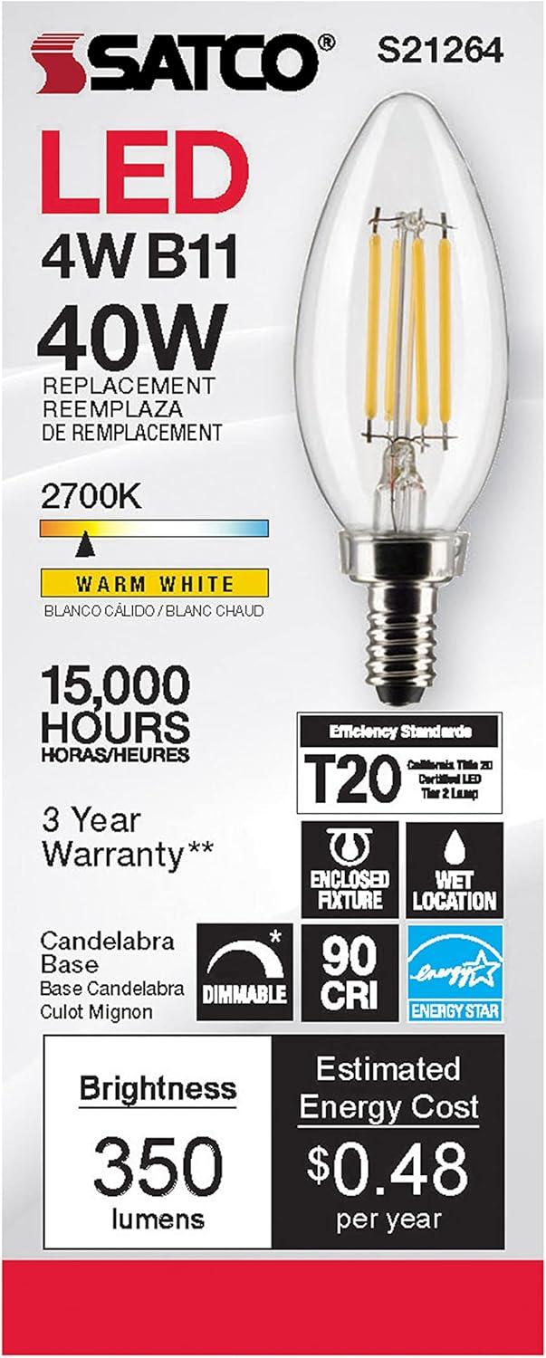 40 Watt Equivalent B11 E12/Candelabra Dimmable LED Bulb