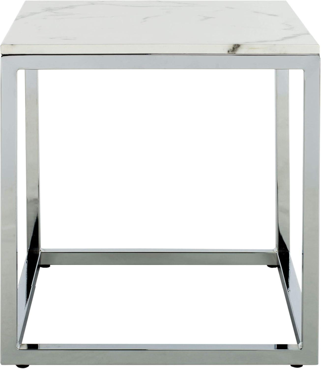 Bethany 20" White Marble and Chrome Square End Table