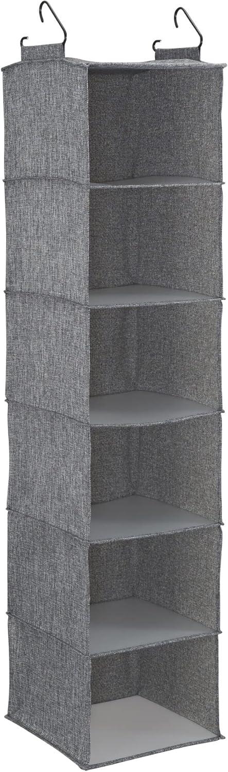 Household Essentials 6 Shelf Hanging Organizer Graphite Linen: Closet Hanging Storage, Fixed Shelves, Gray, 48" Height
