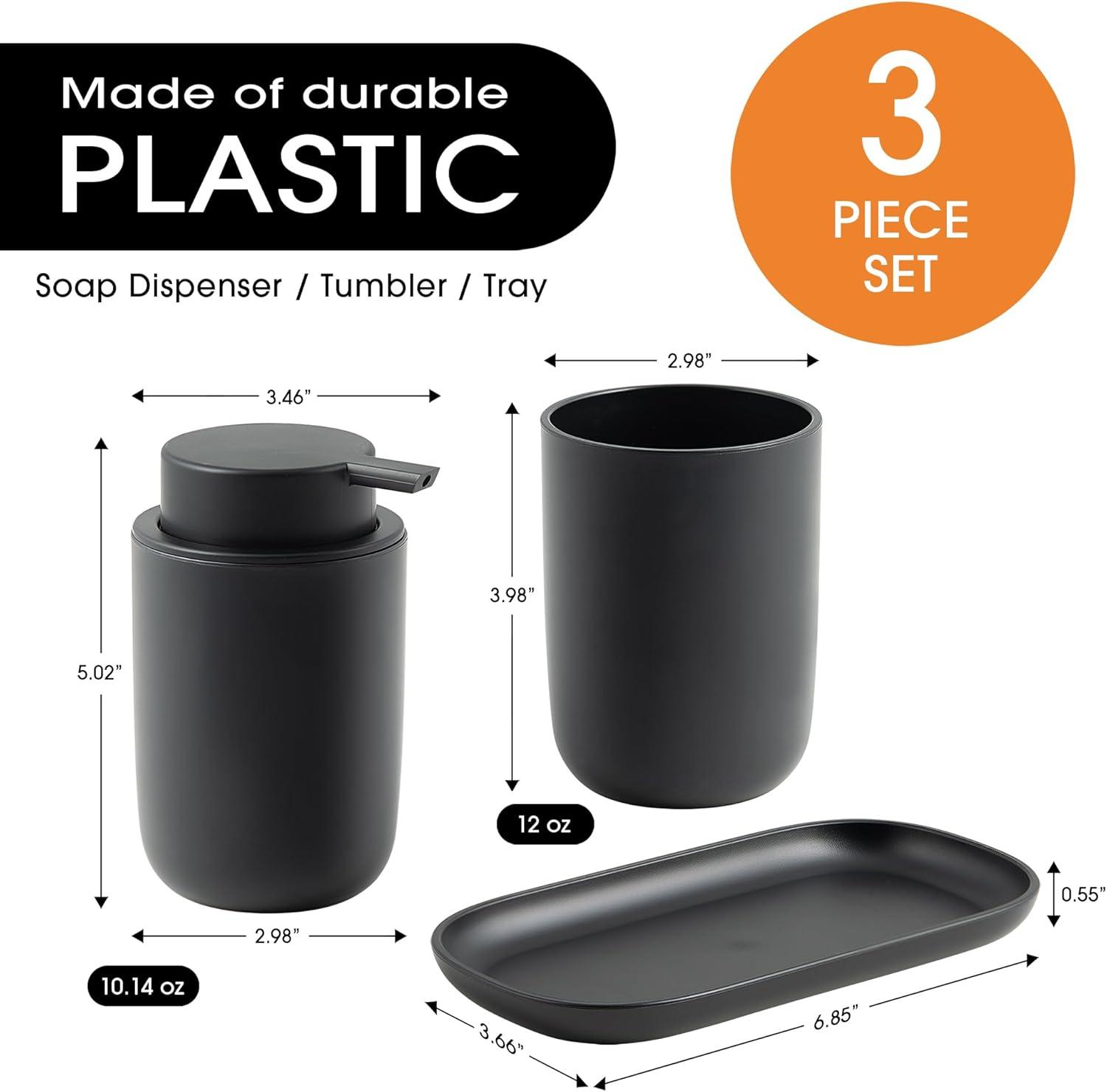 3pc Bathroom Accessory Set Black - Allure Home Creations: Includes Tray, Tumbler, Hand Wash-Compatible