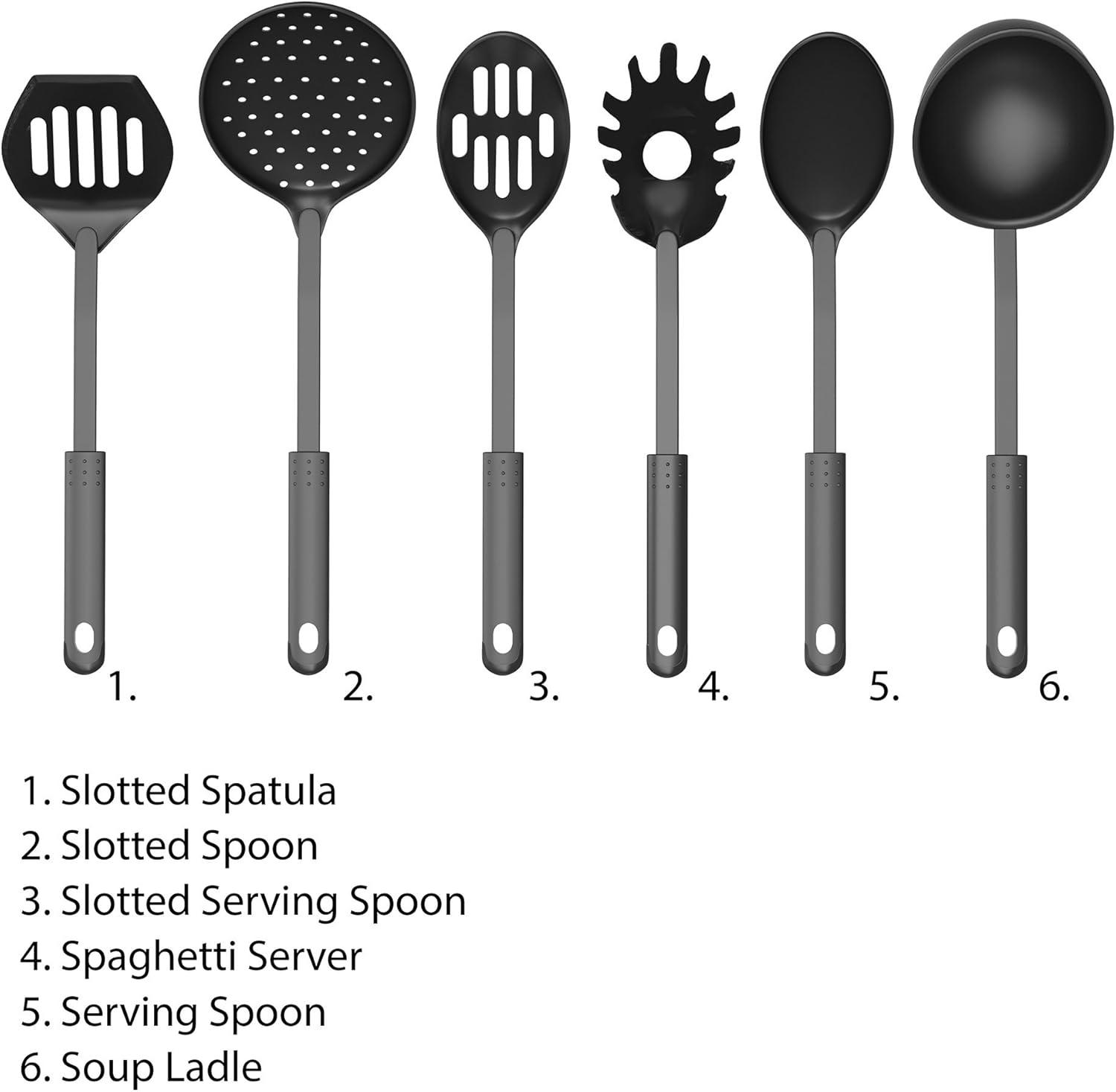 Black 6-Piece Plastic Kitchen Utensil Set with Ring