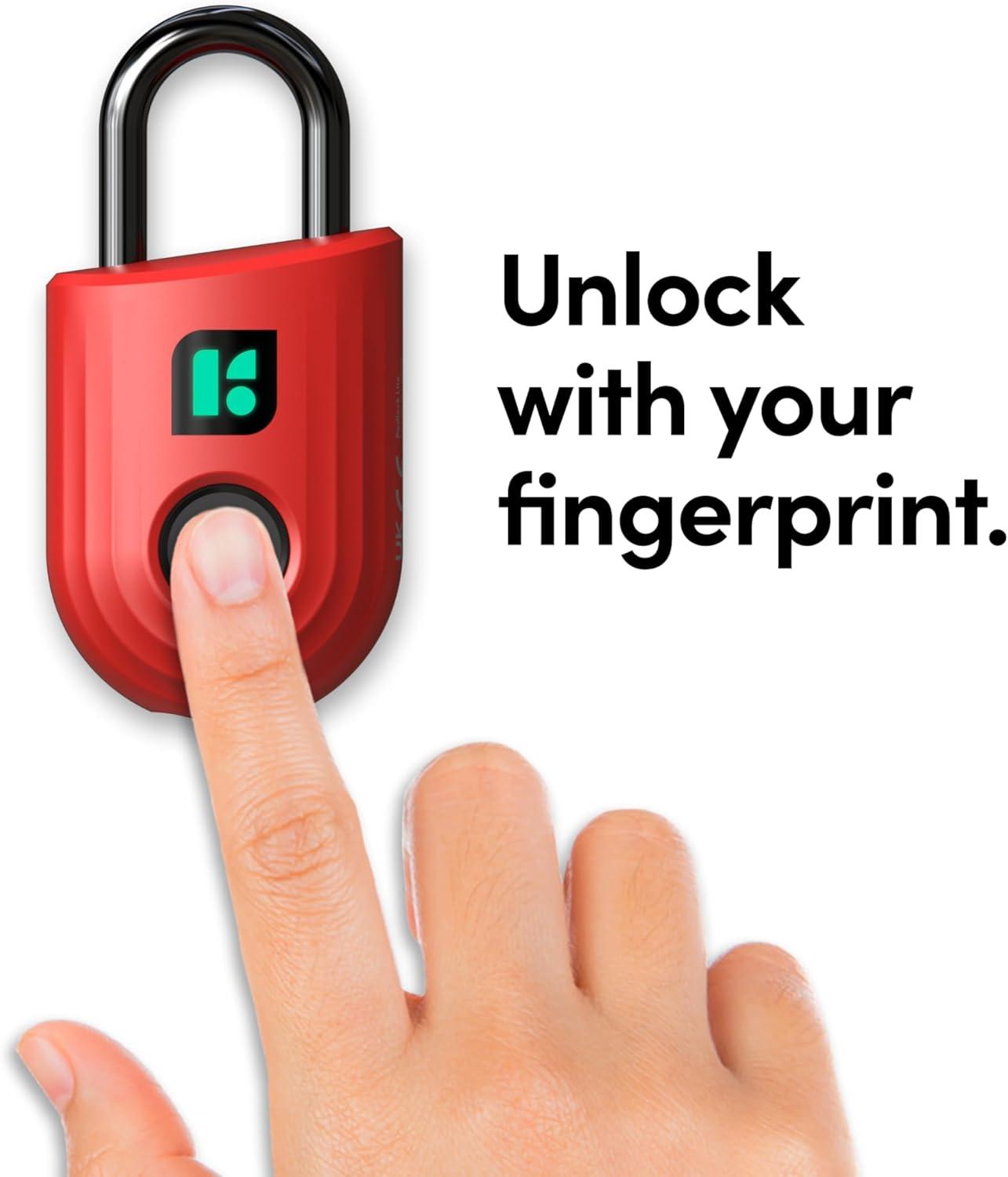 Red Keyless Fingerprint Padlock with Mobile App