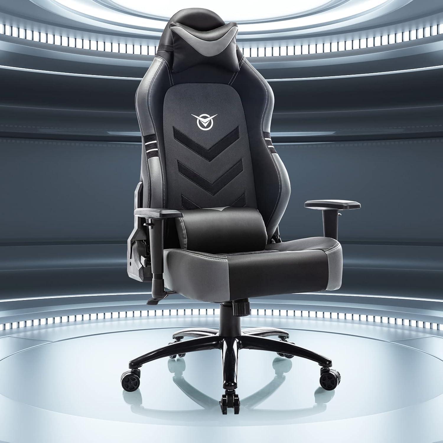 Big and Tall Gaming Chair with Footrest 350lbs-Racing Style Computer Gamer Chair, Ergonomic High Back PC Chair with Wide Seat, Reclining Back, 3D Armrest, Headrest and Lumbar Support for Adult-Black