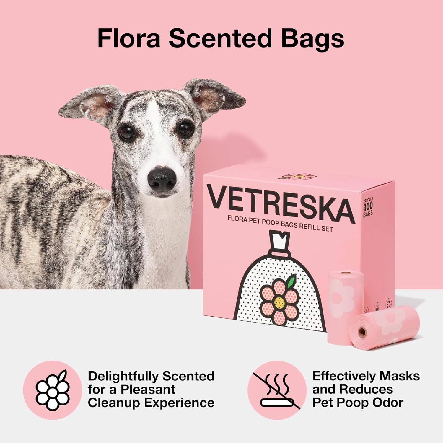 VETRESKA Dog Poop Bags Lavender Scented Pet Waste Bags Leak Proof & Extra Thick Waste Bags for Dog Walking and Cat Litter 300 Counts 20 Refill Rolls 9 * 13 inches C21