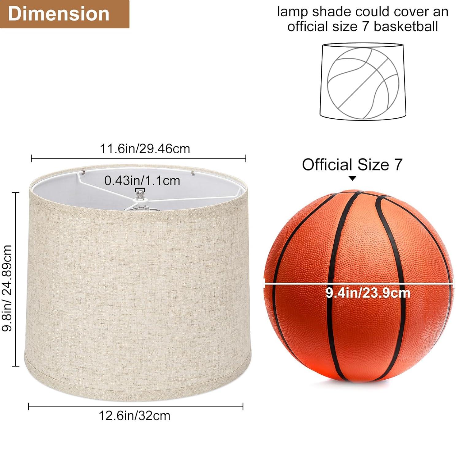 Lamp Shades Set of 2, Drum Lamp Shades for Table Lamps 11.6" Top x 12.6" Bottom x 9.8" High (Spider Fitter), Natural Linen Medium Lampshades for Floor Lamps Bedside Lamps, Beige