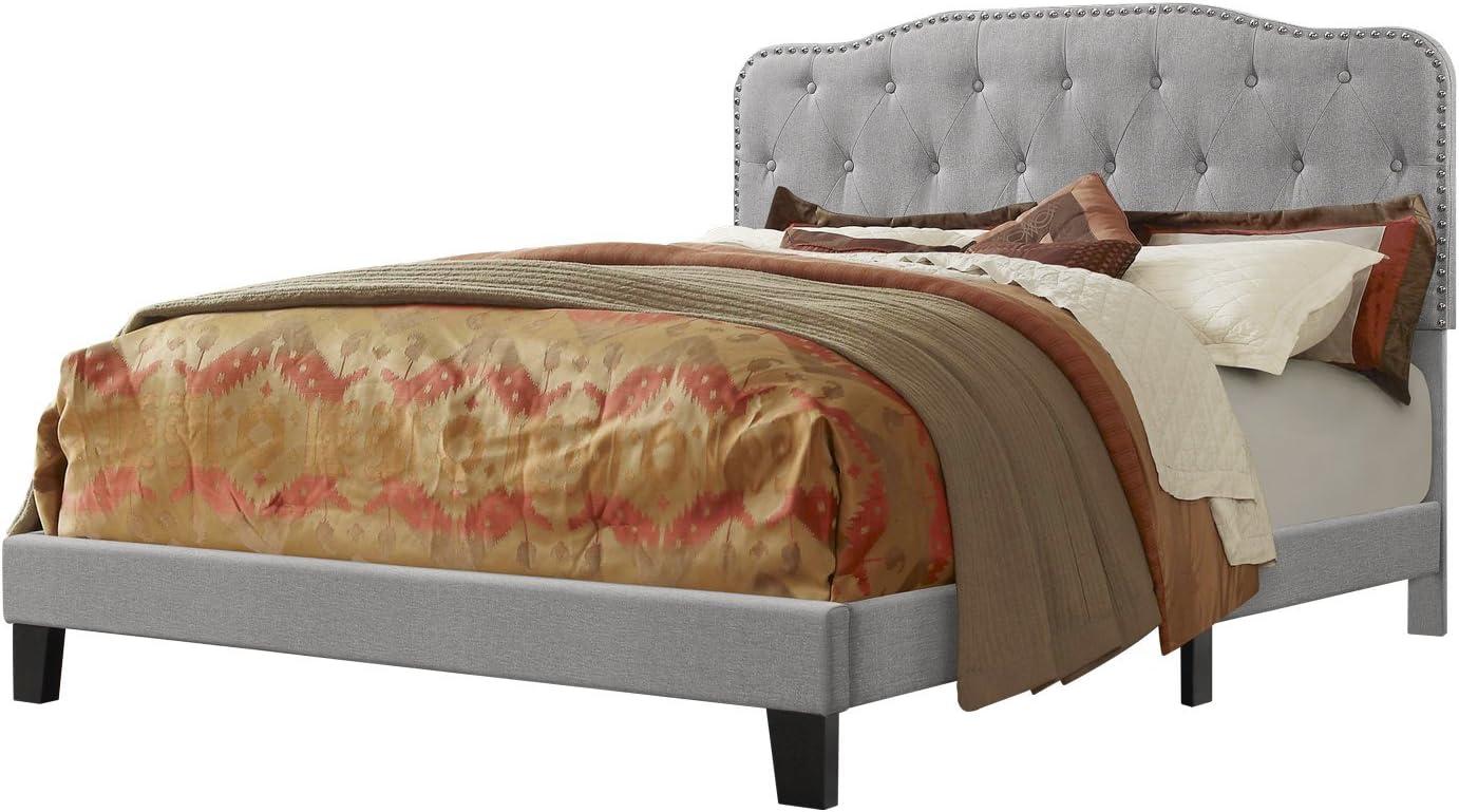 Tufted Smoke Gray Linen Headboard and Panel Bed Frame in Full