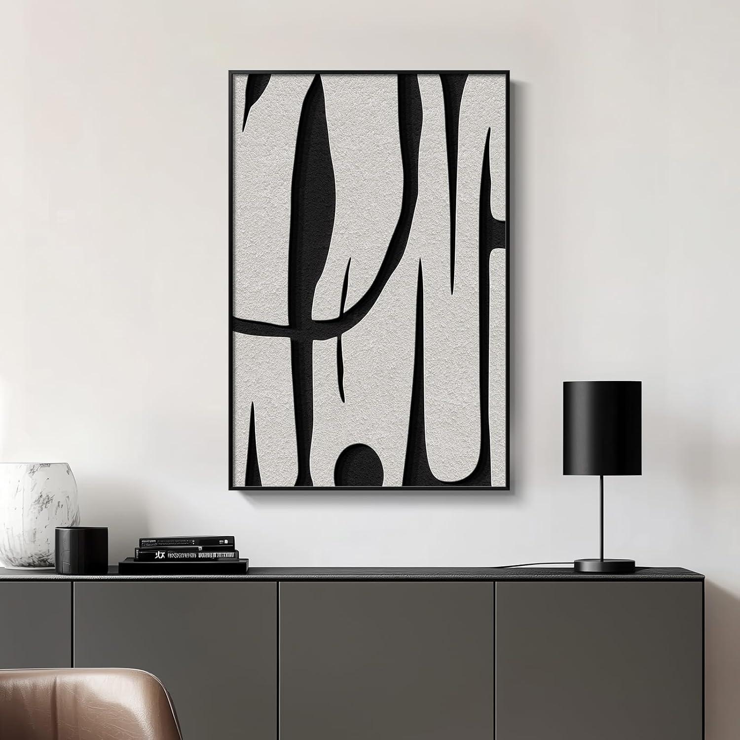 Black and White Abstract Canvas Art Set with Aluminum Frame