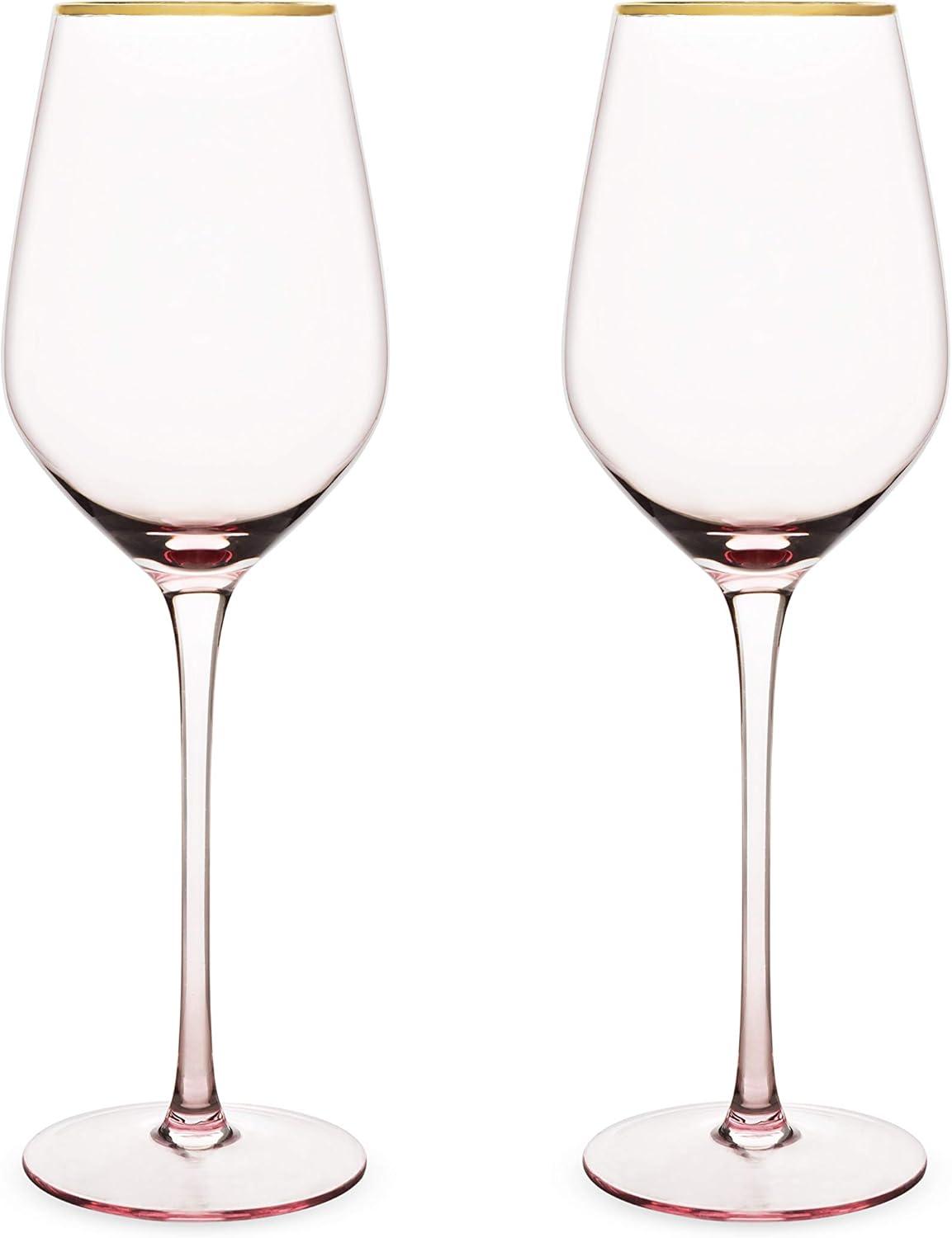 Rose Tinted Crystal White Wine Glasses with Gold Rim, Set of 2