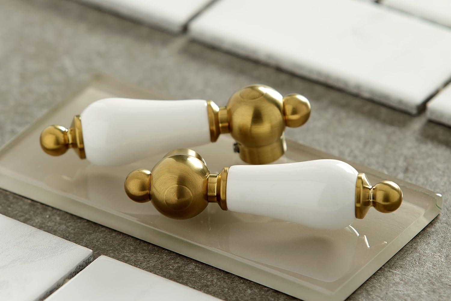 Kingston Brass Heritage Two-Handle 4-Hole Deck Mount Bridge Kitchen Faucet with Brass Side Sprayer