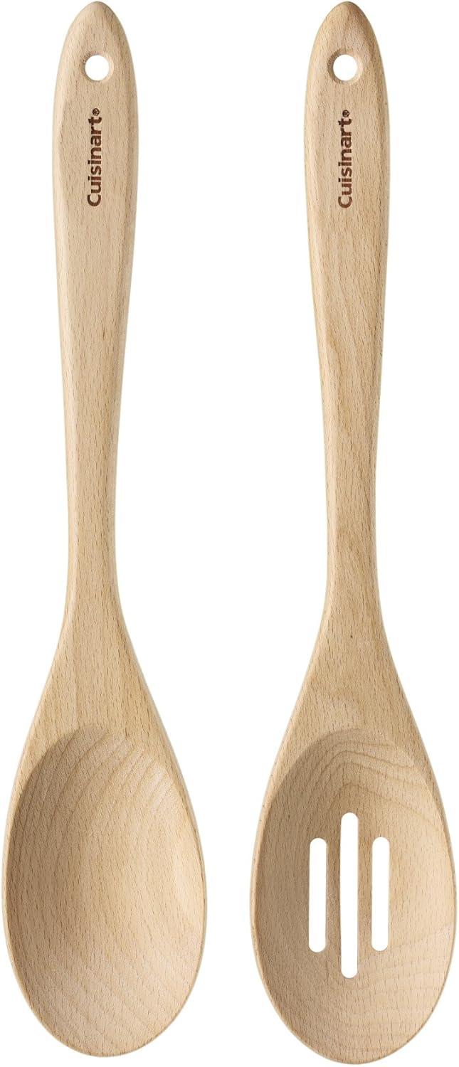 16" Natural Beechwood Slotted & Solid Spoon Set