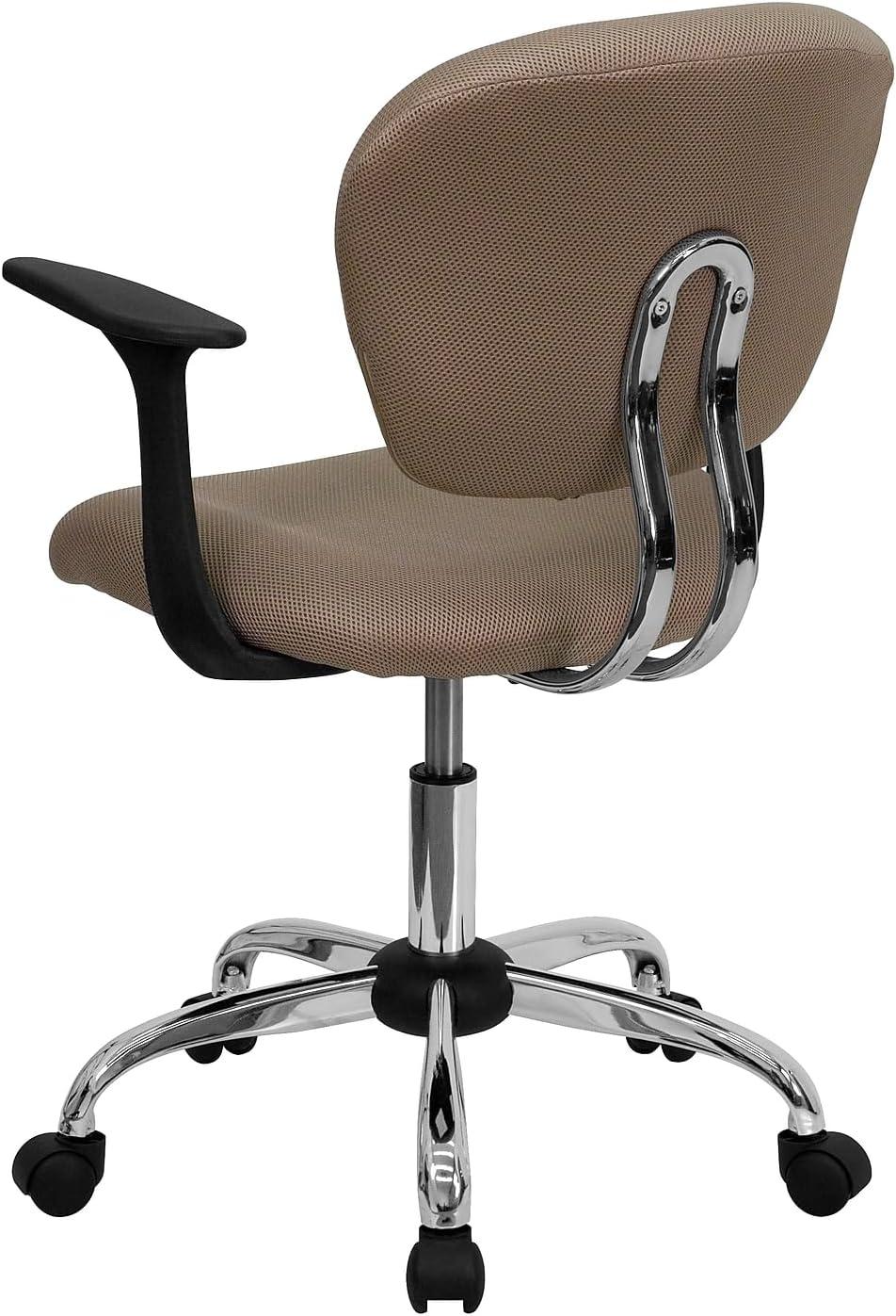 Flash Furniture Beverly Mid-Back Coffee Brown Mesh Padded Swivel Task Office Chair with Chrome Base and Arms