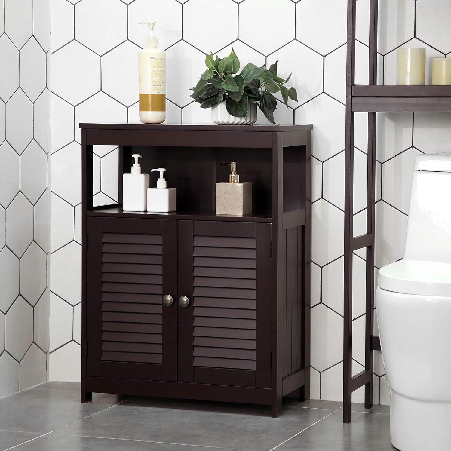 Brown MDF Living Room Cabinet with Adjustable Shelving