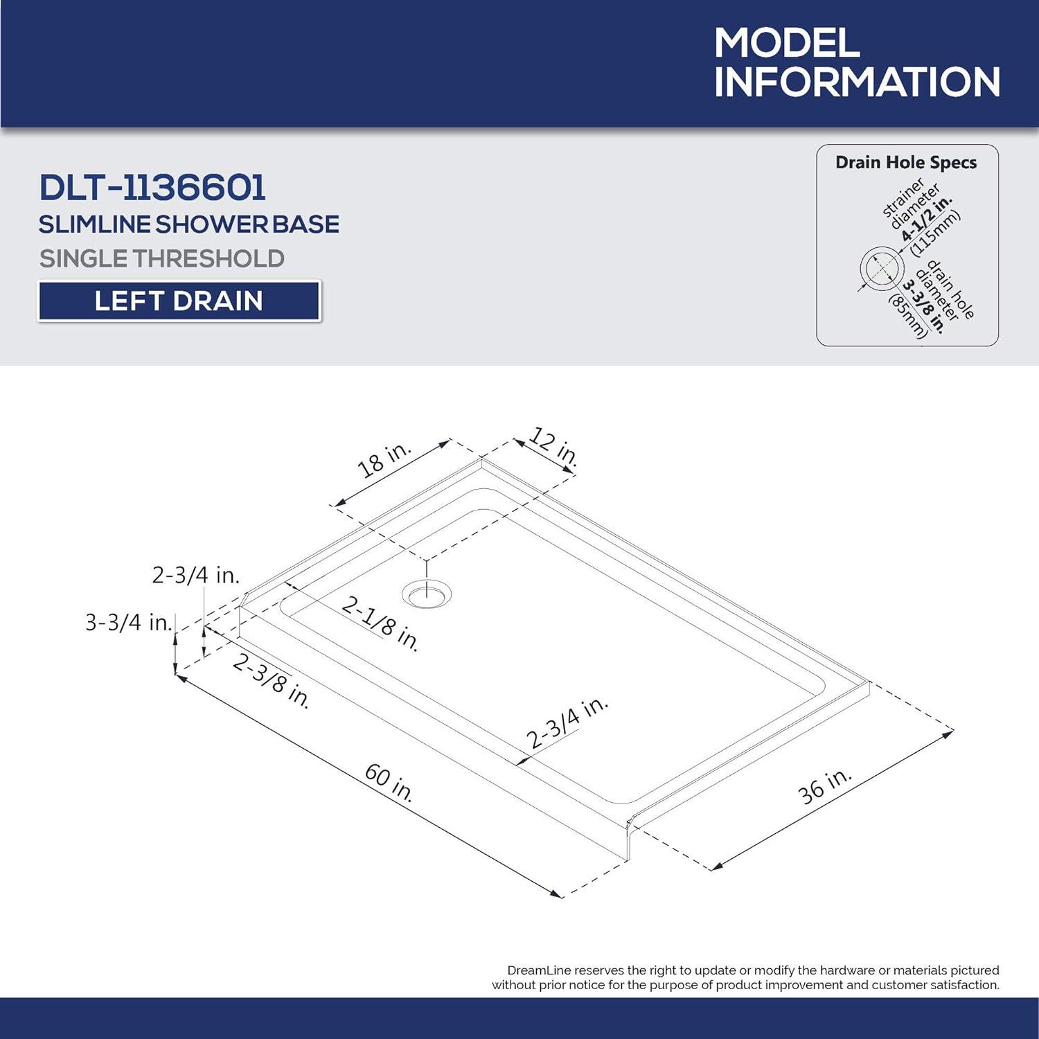 SlimLine 60" x 36" Single Threshold Shower Base