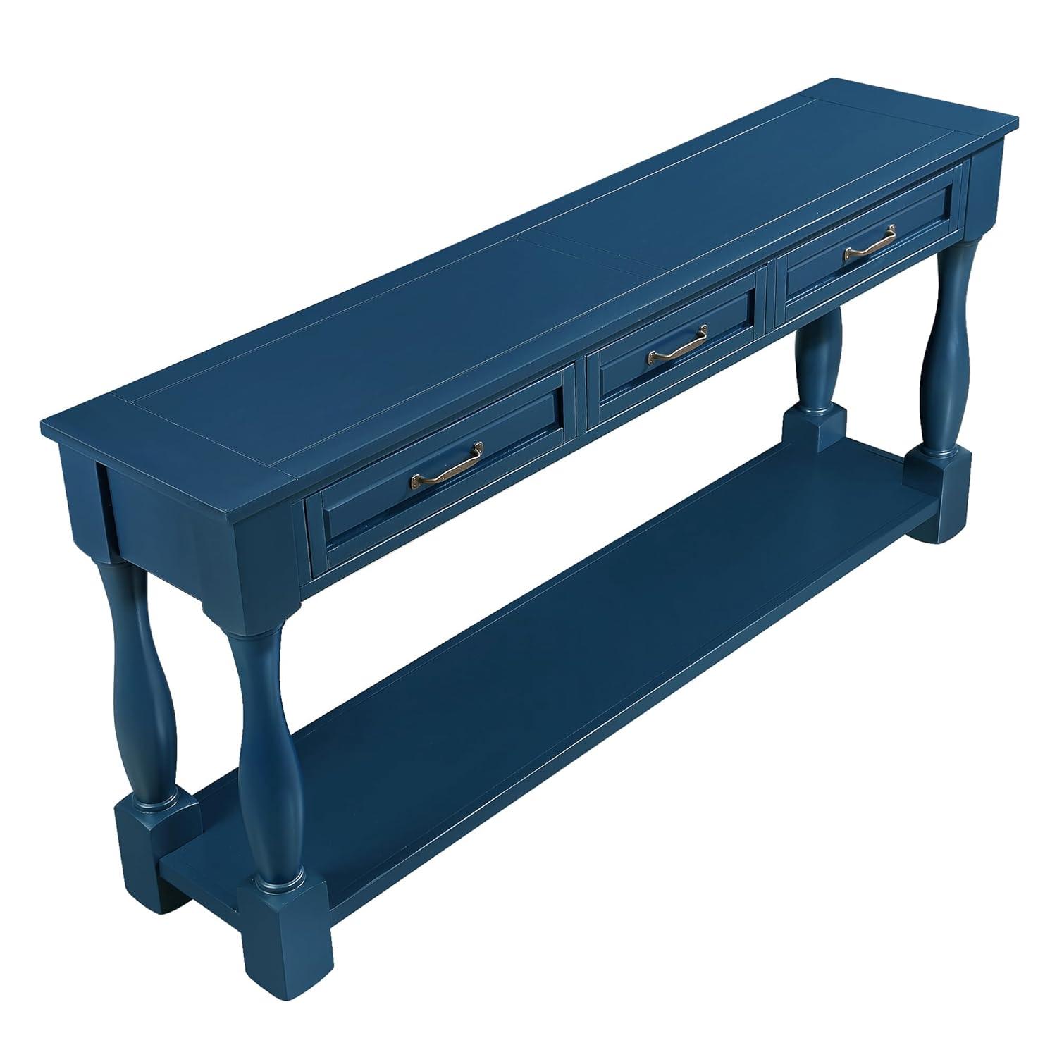 LKTART Solid Wood Console Table for Entryway,Long Sofa Table with 3 Drawers for Hallway,Foyer,Entry,Easy Assembled (63" Navy Blue)