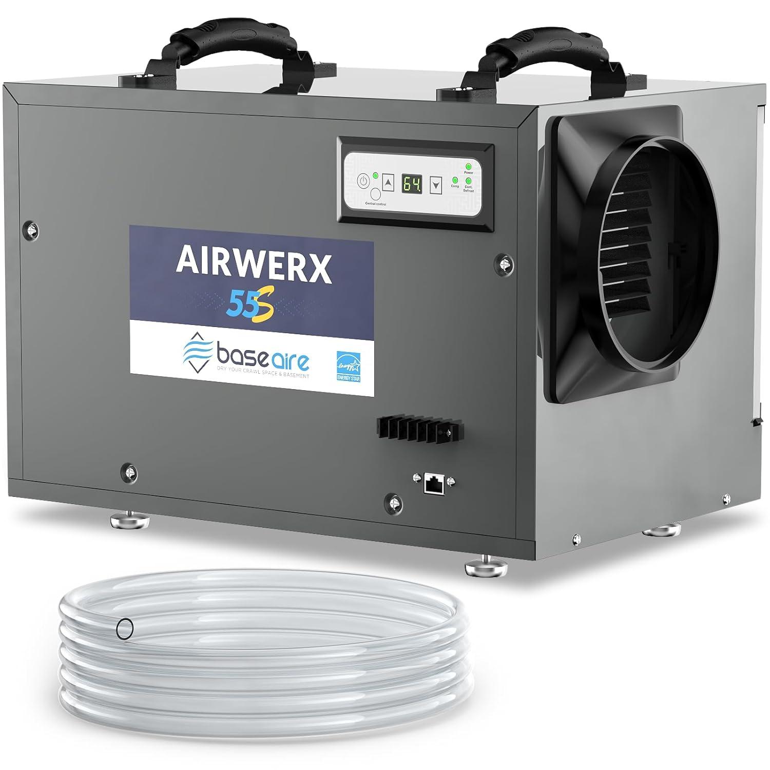 BaseAire AirWerx 55 Dehumidifier for Crawl Space Basement Commercial Dehumidifier with Continuous Drain Hose