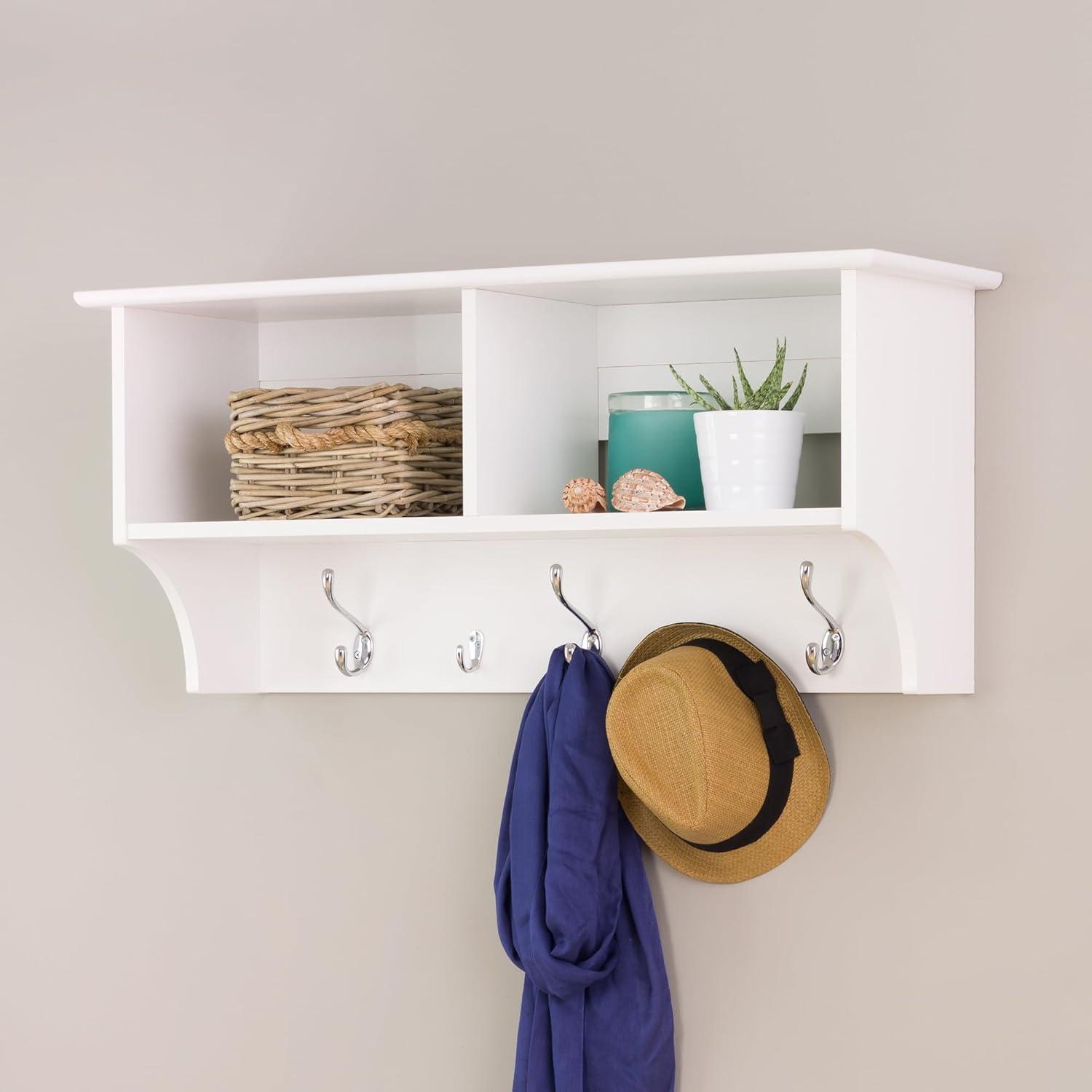 Wide Hanging Entryway Shelf White 36" - Prepac: Wall Organizer with Hooks, Bookshelf Storage