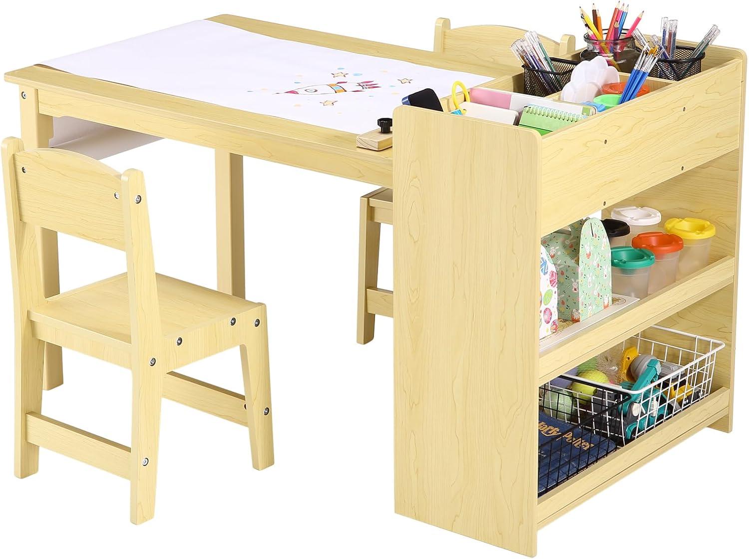 Children's Art Table Set with Chairs and Storage Shelves - Ideal for Crafting, Drawing, and Play in Nursery or Classroom