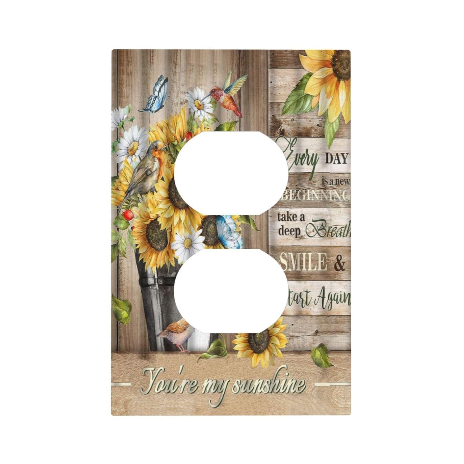 ZICANCN Outlet Covers Wall Plate, Sunflowers Nature Beige Background Light Switch Cover Decorative, Duplex Toggle Combo 1-Gang