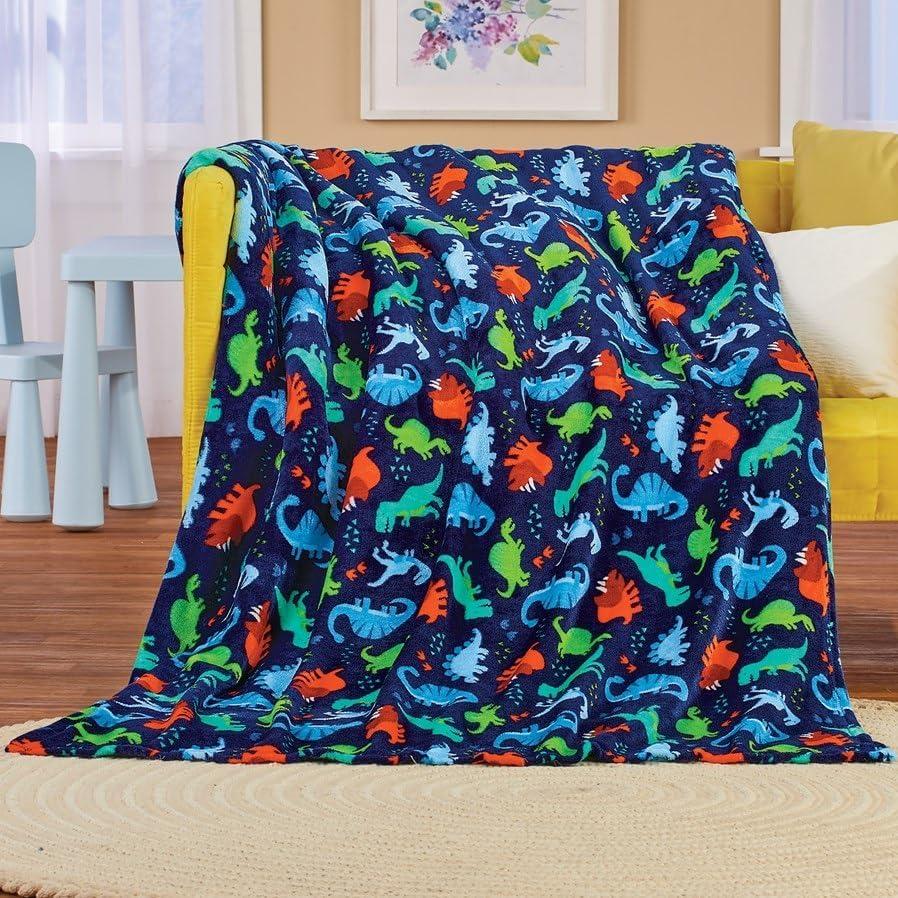 Summertime Whimsy Plush Fleece Throw Blanket (50" x 60") - Dino Time