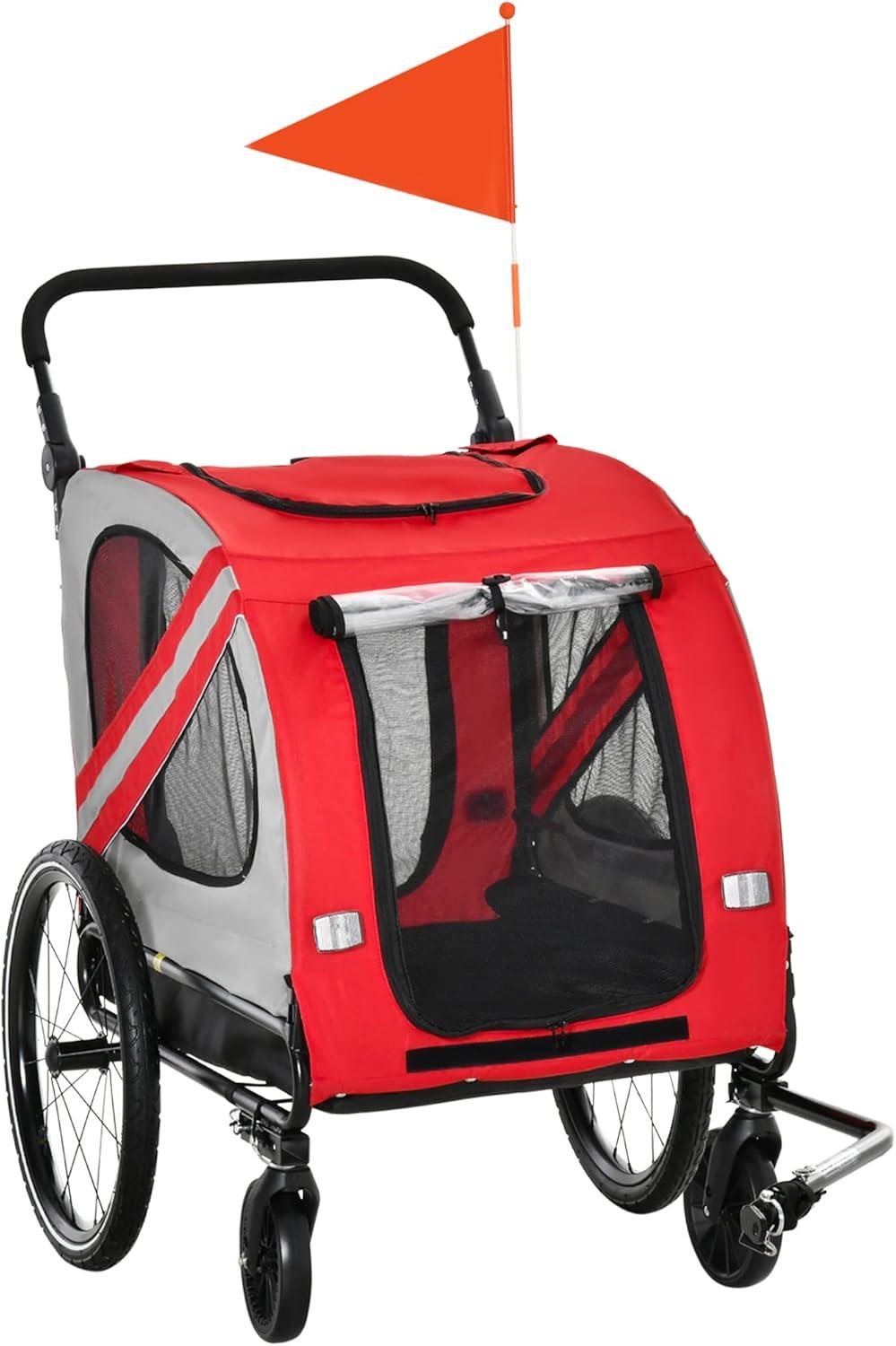 DUOSONG Aosom 2-In-1 Pet Bike Trailer For Small Dogs, Road-Visibility Bicycle Stroller, Weather-Strong Bike Wagon Trailer Sidecar Attachment, Red Red Steel Pet Supplies Pet Strollers