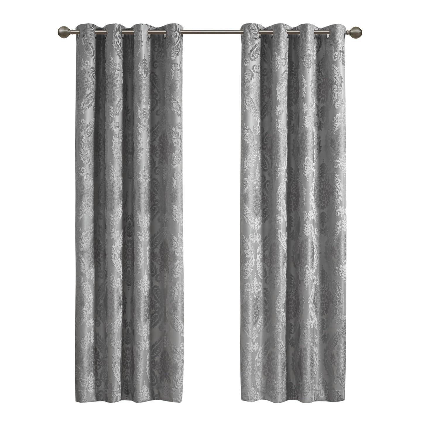 Madison Park Amelia Knitted Jacquard Paisley Total Blackout Grommet Top Single Curtain Panel
