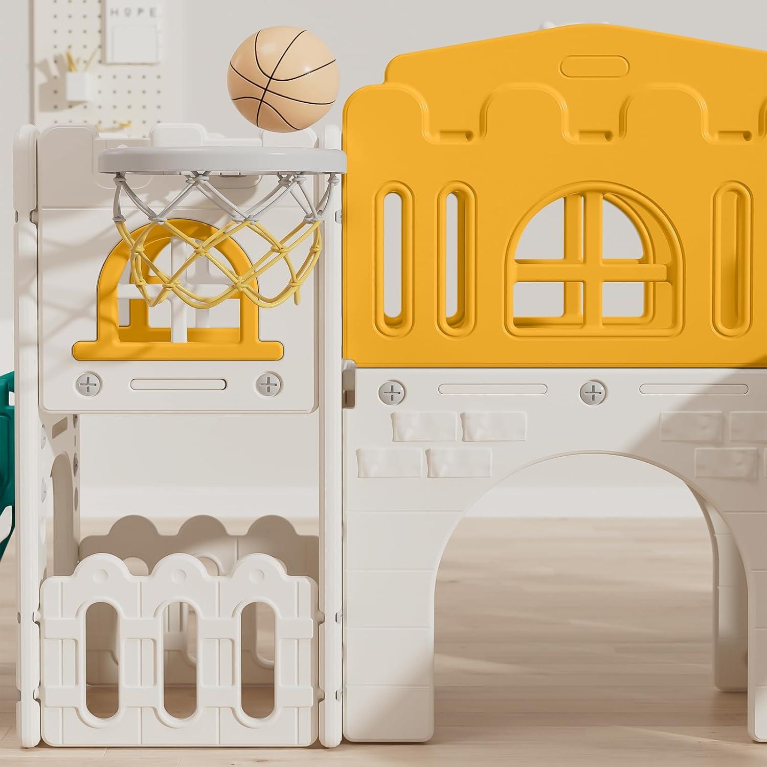 10 in 1 Toddler Slide, Age 1-3 with Swing, Basketball Hoop and Telescope, Kid Slide for Toddlers, Indoor Outdoor Playset Toddler Playground