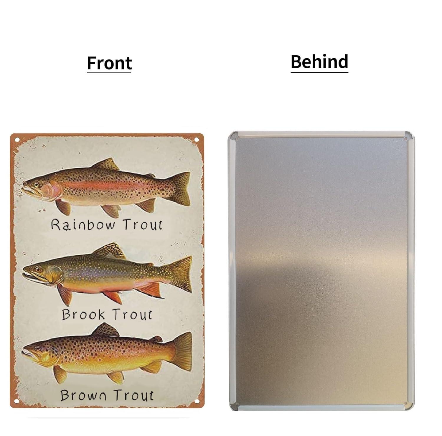 GCOCL Rainbow Trout Brook Trout Brown Trout Retro Metal Decor Wall Plaque Vintage Tin Sign for House Cafe Club Home Or Bar