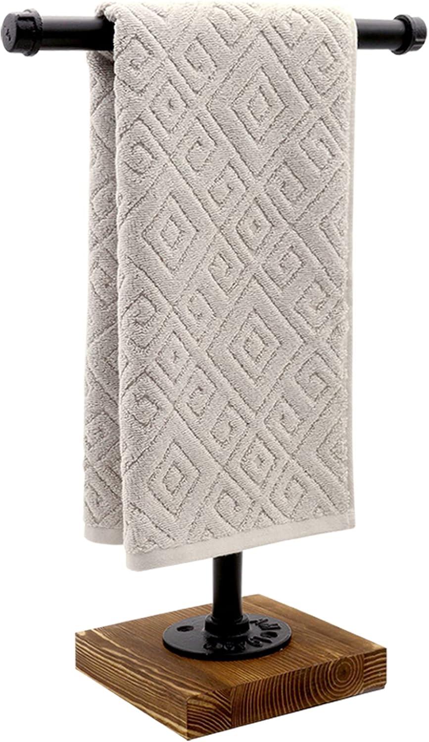 Hand Towel Holder, T-Shape Height 15'' Black Hand Towel Holder Stand, Free Standing Hand Towel Stand for Bathroom Countertop
