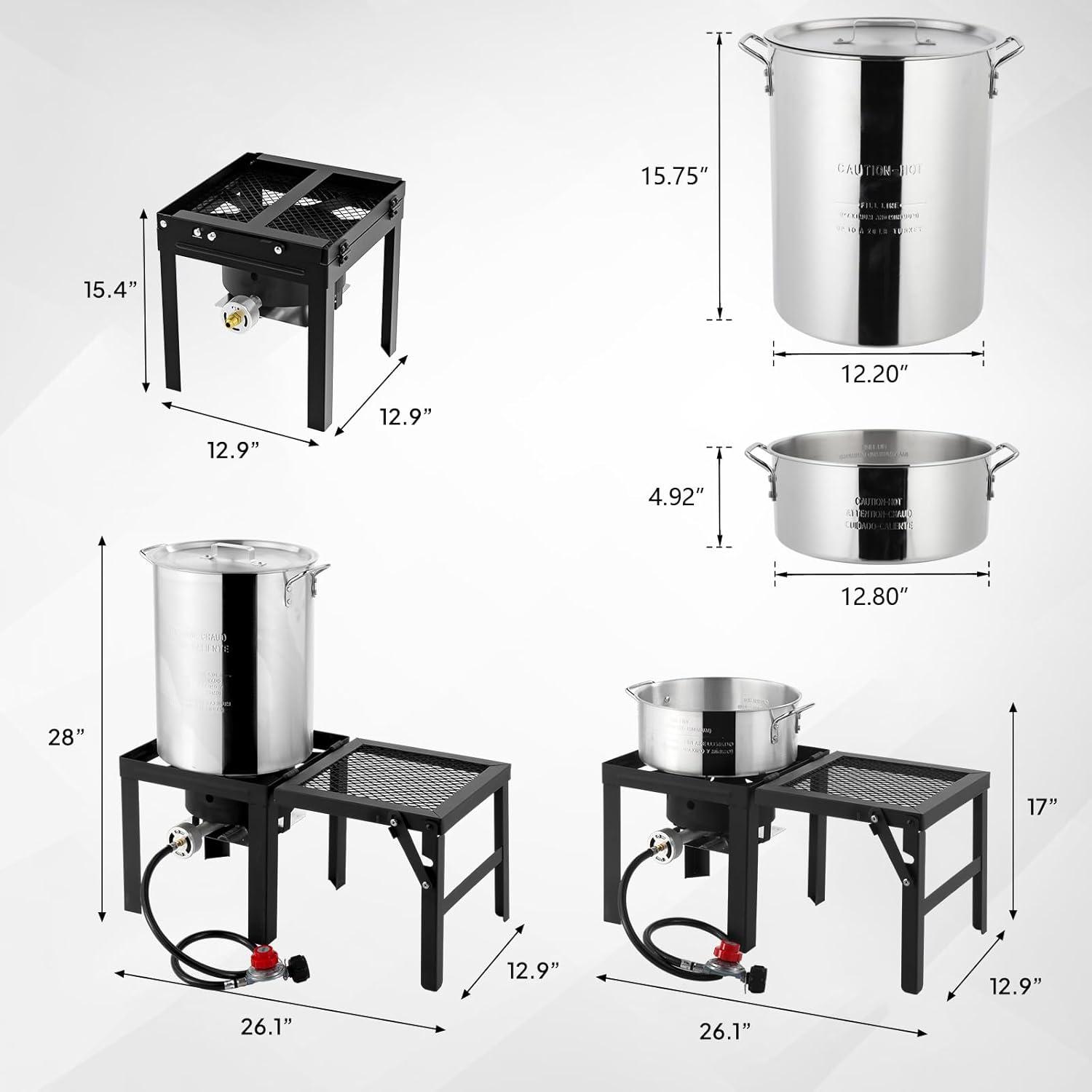 ROVSUN 30QT Turkey Fryer & 10QT Fish Fryer with 55000BTU Propane Burner, Outdoor Deep Fryer & Seafood Crawfish Boiler Steamer Pot with Thermometer, Marinade Injector, Turkey Rack & Rack Lifter
