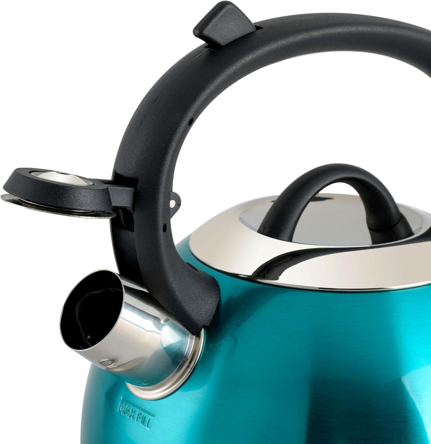 Mr. Coffee Flintshire 1.75 Quart Whistling Stovetop Tea Kettle in Turquoise