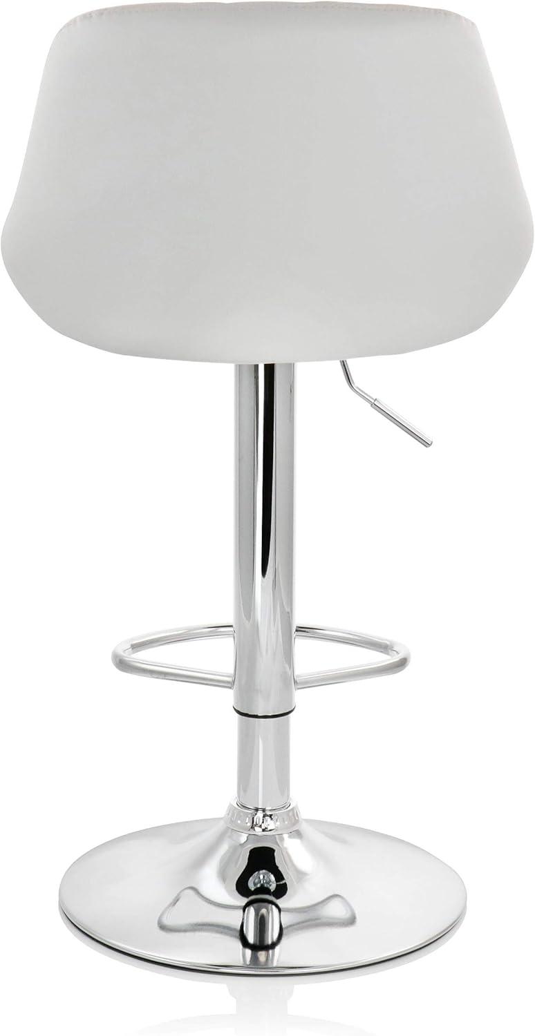 Elama 2 Piece Diamond Stitched Faux Leather Bar Stool in White with Chrome Base  and Adjustable Height