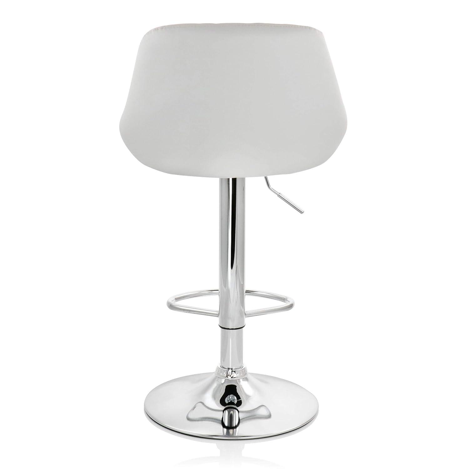 Elama 2 Piece Diamond Stitched Faux Leather Bar Stool in White with Chrome Base  and Adjustable Height