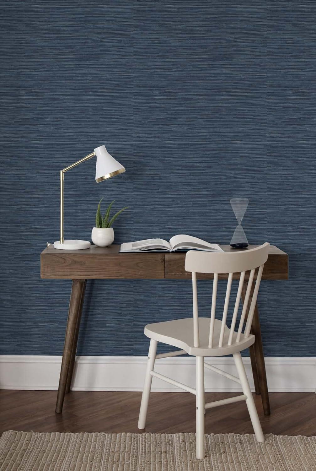 Cyprus Blue Faux Grasscloth Peel and Stick Wallpaper