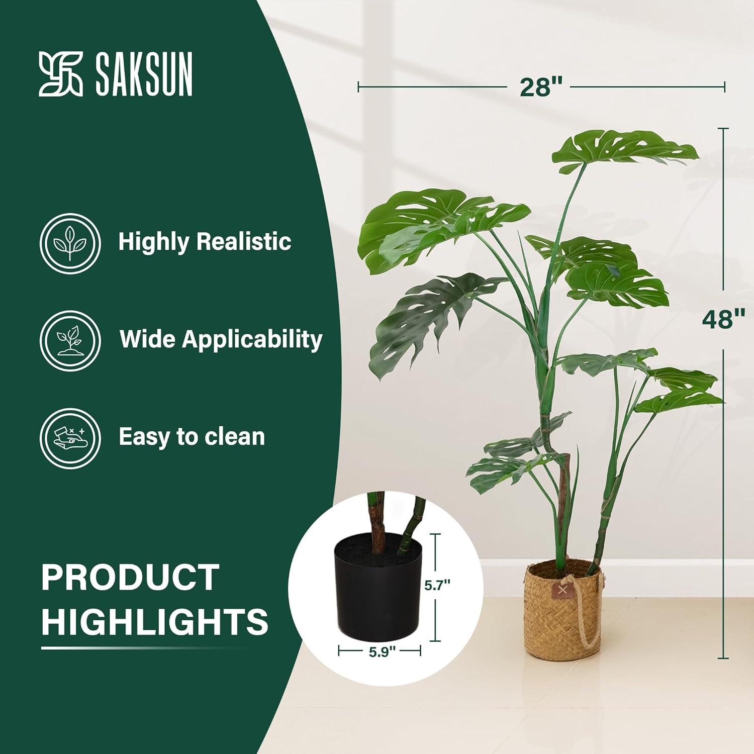 Tall 4ft Artificial Monstera Plant with Black Pot