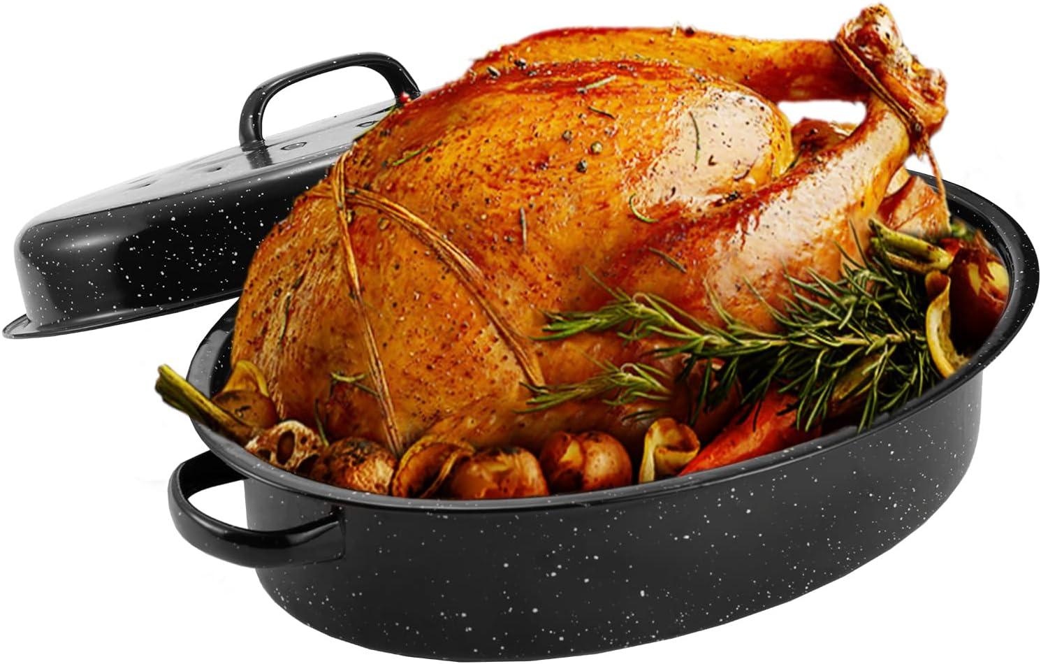 Medium Oval Non-stick Enameled Roaster with Steel Handles