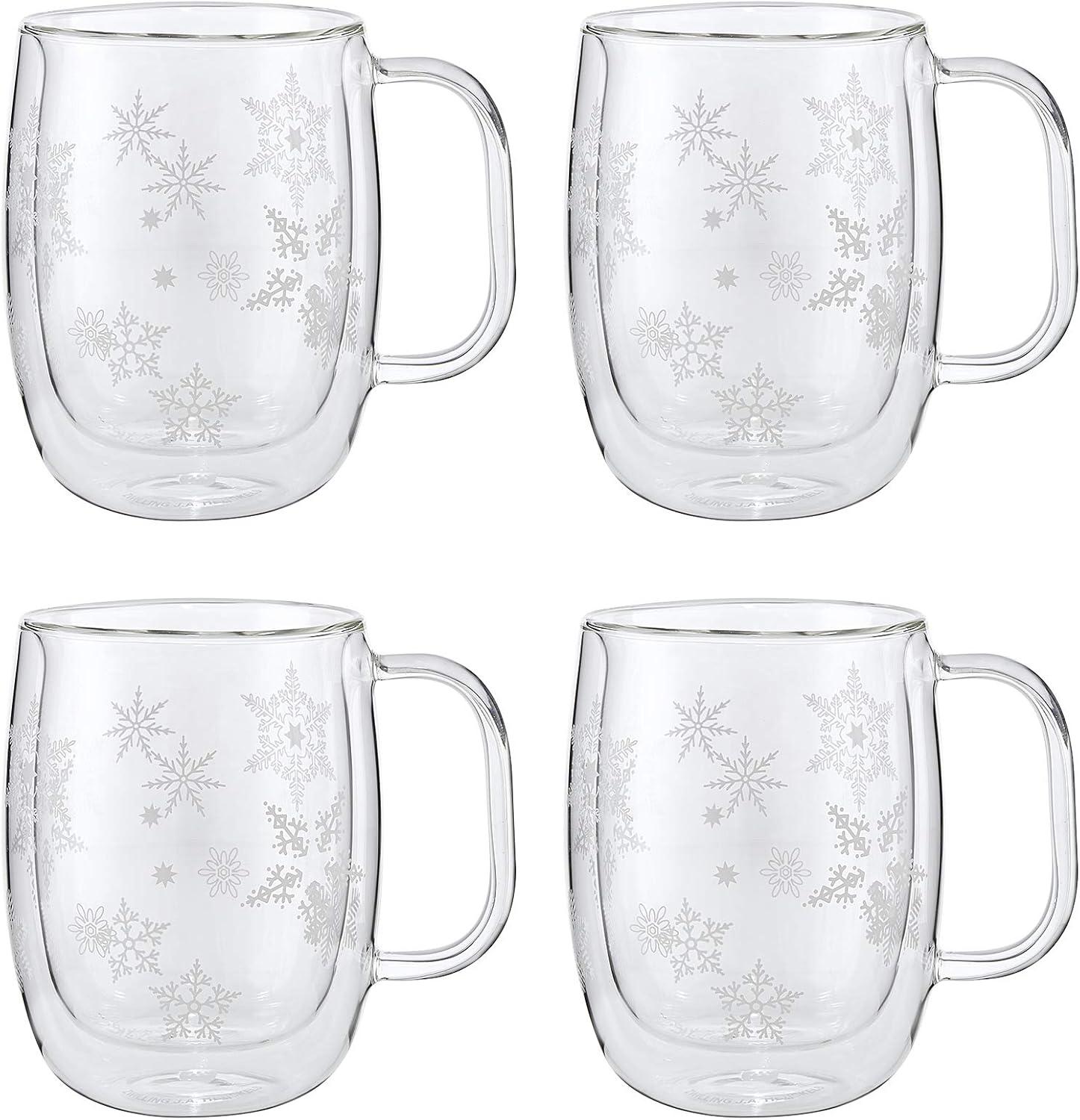 ZWILLING Sorrento Double Wall Glass Snowflake Coffee Mugs, 12oz. Each