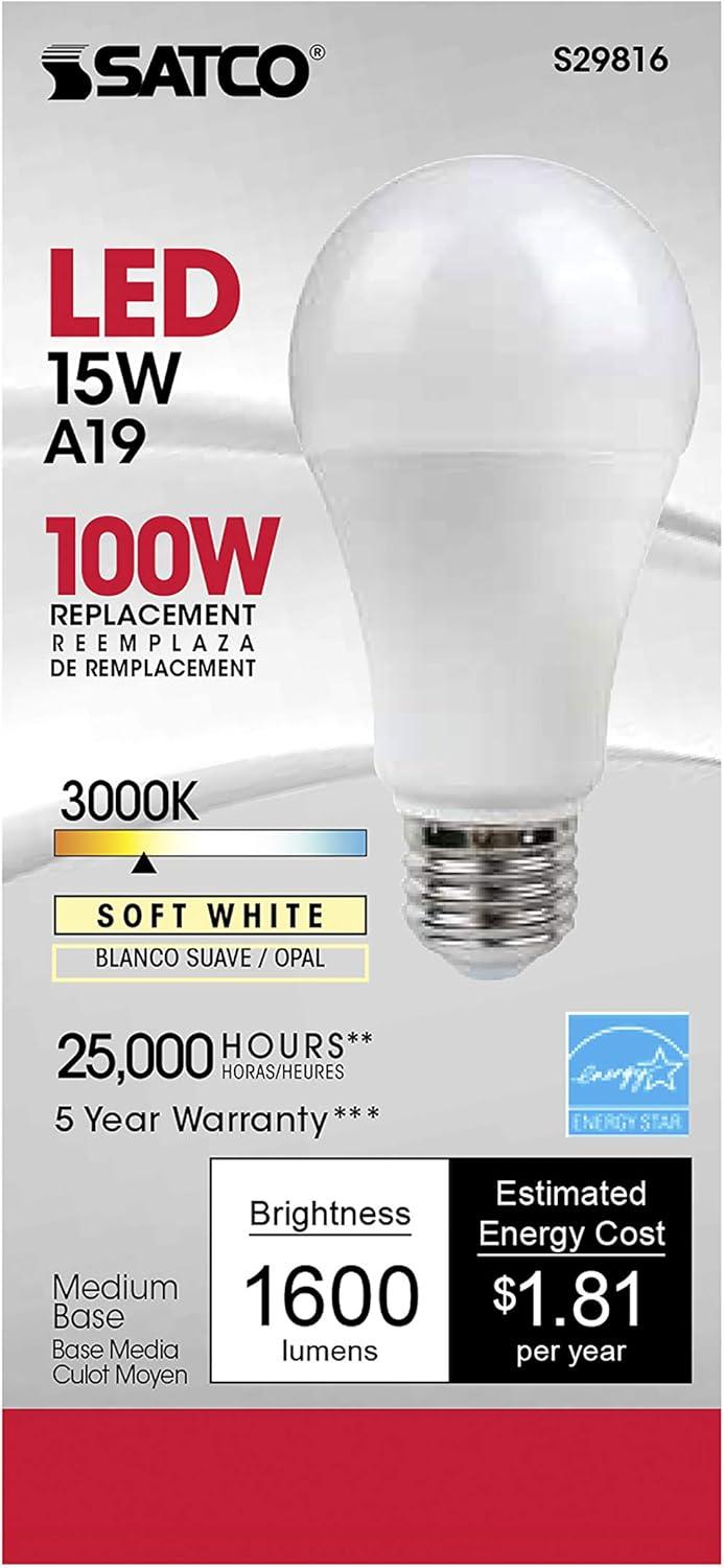 Frosted White Dimmable Energy Star LED Light Bulbs, 15 Watt, 6-Pack